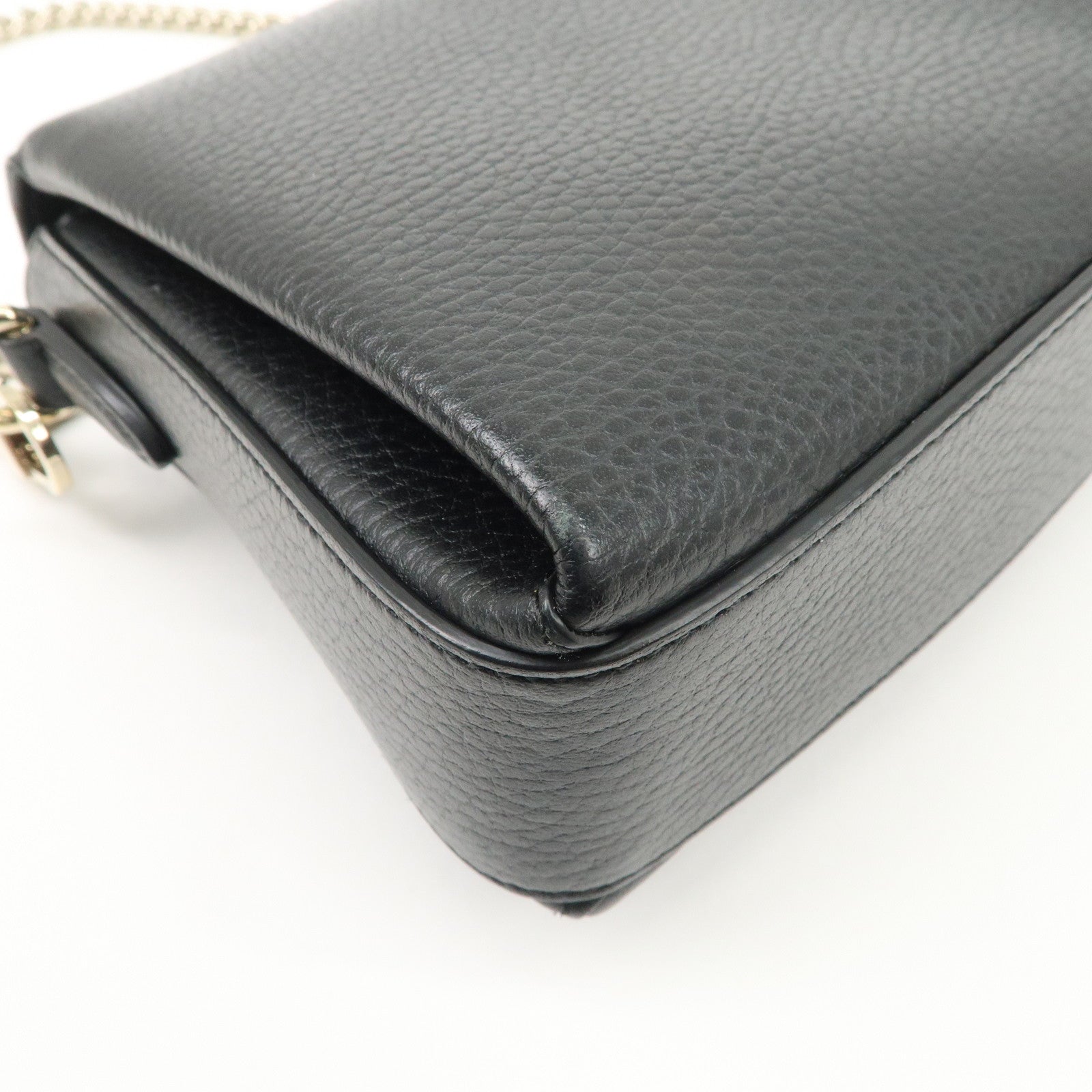 GUCCI Interlocking G Leather Chain Shoulder Bag Black 607720 Used