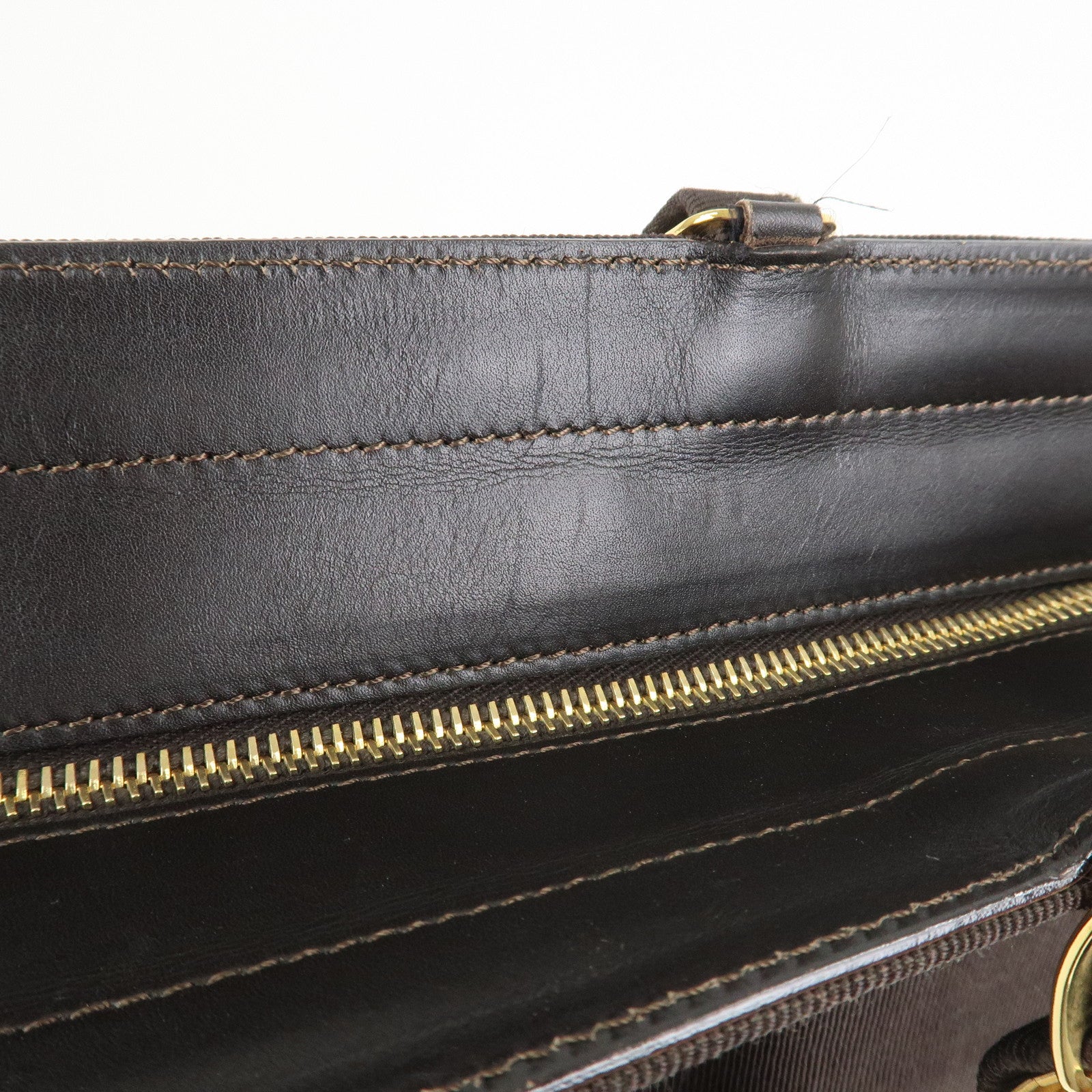 Ferragamo Vara Canvas Leather Shoulder Bag Tote Bag Brown