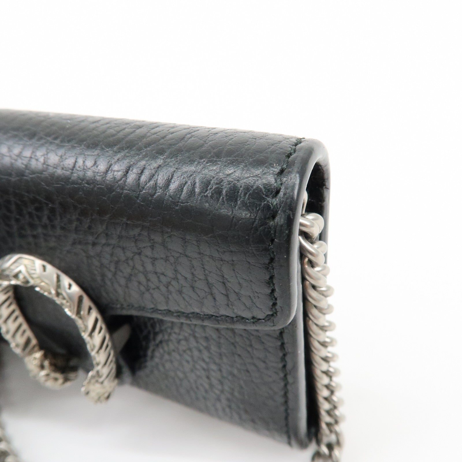GUCCI Dionysus Leather Chain Compact Wallet Coin Case Black 574930