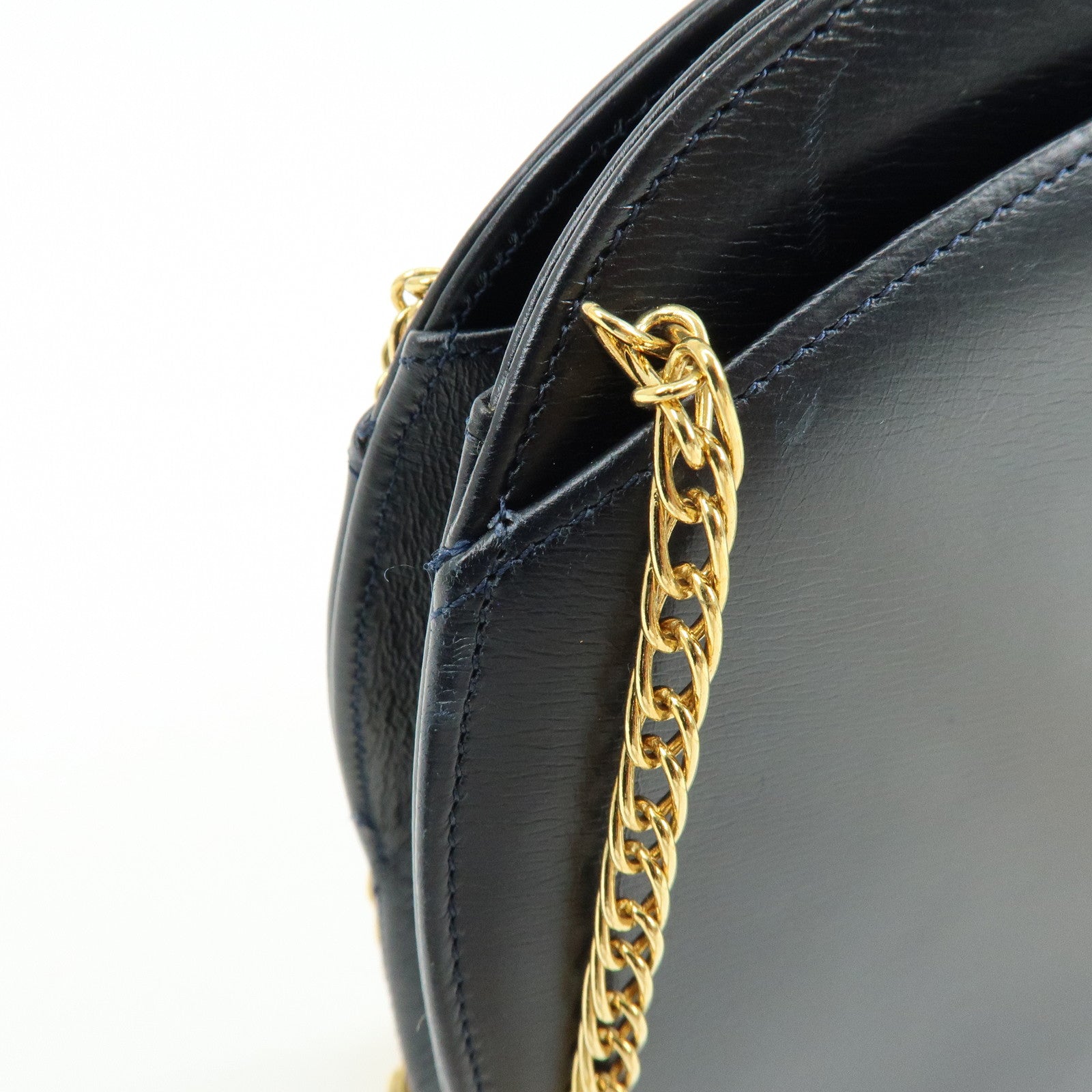 Cartier Sapphire Line Calf Leather Chain Shoulder Bag Navy