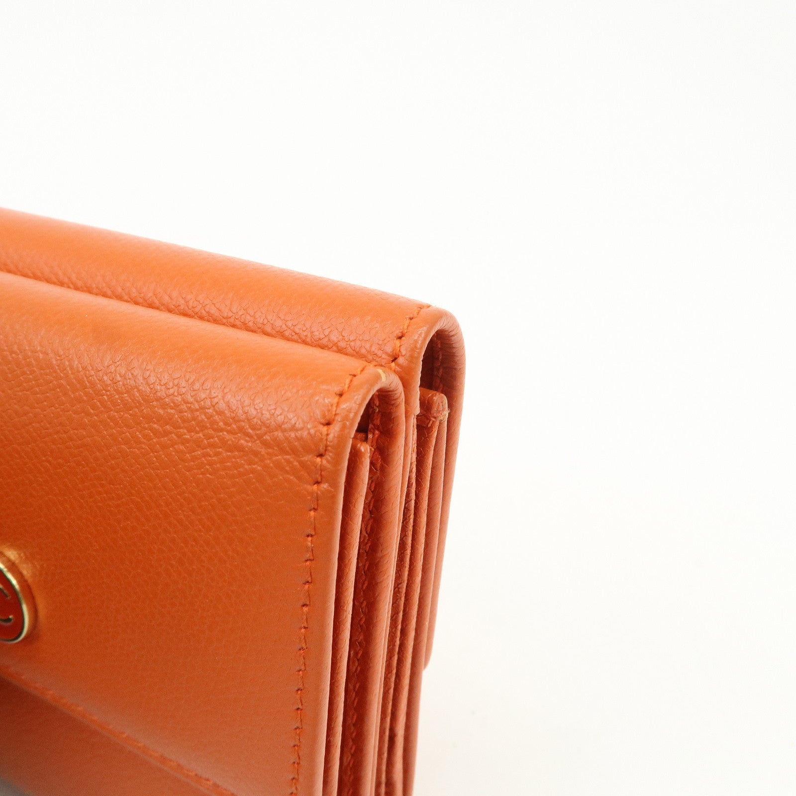 CHANEL COCO Button Leather W Hook Compact Wallet Orange A20902