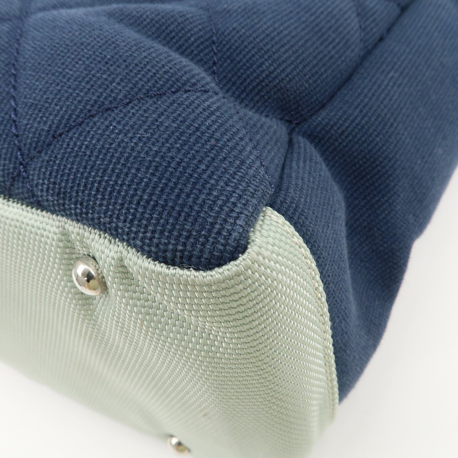CHANEL Paris Biarritz Canvas Leather Tote Bag MM Navy A43209 Used