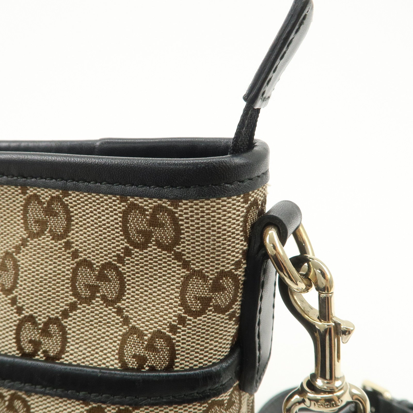 GUCCI Sherry GG Canvas Leather Shoulder Bag Beige Black 388926