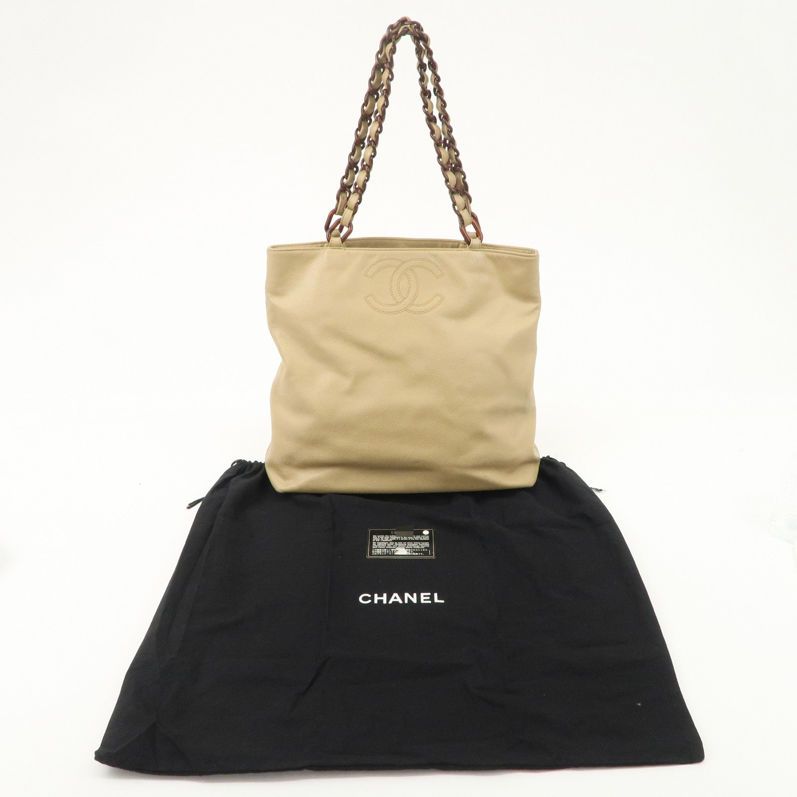 CHANEL COCO Mark Leather Chain Shoulder Bag Hand Bag Beige Used