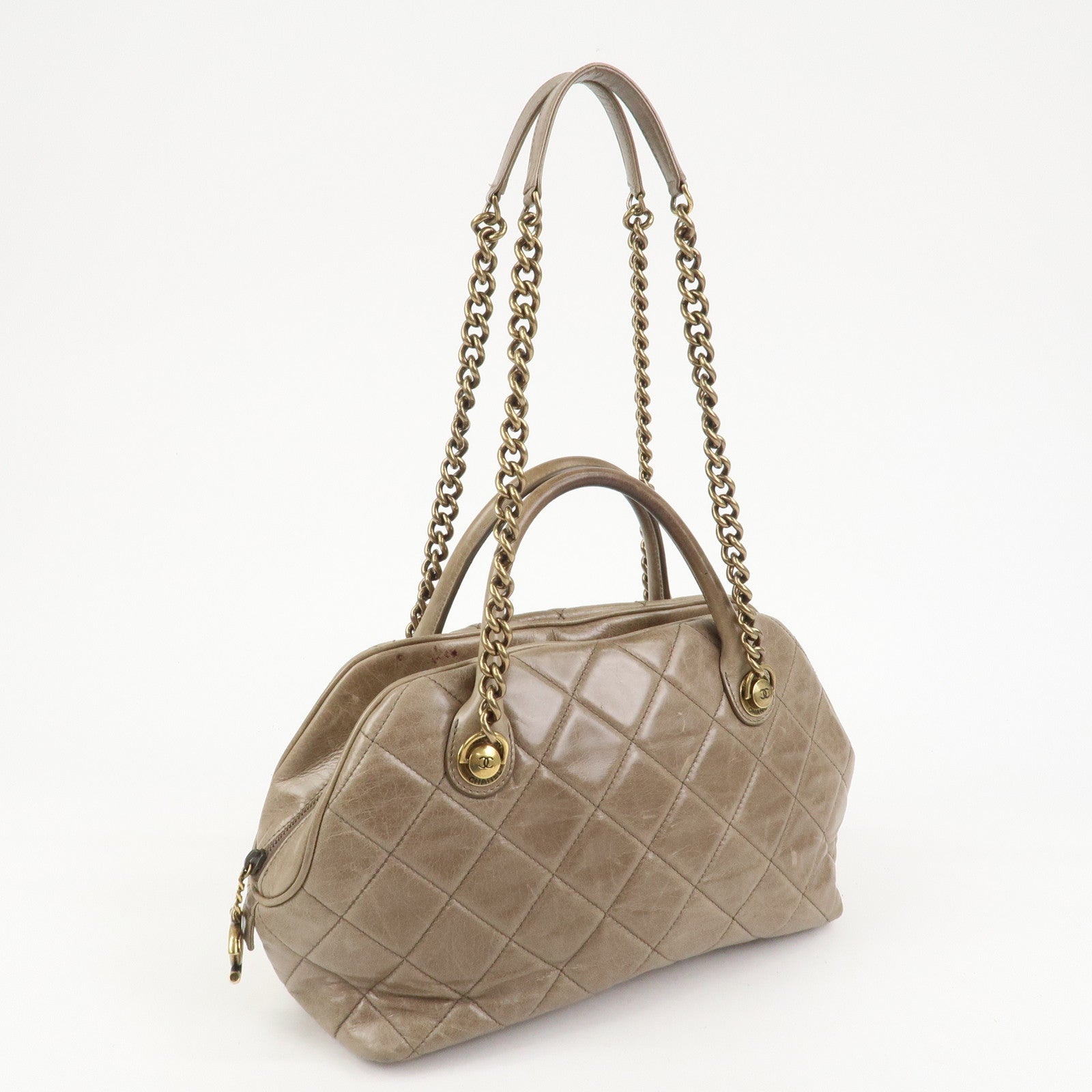 CHANEL Matelasse Leather 2Way Hand Bag Tote Bag Shoulder Bag Brown