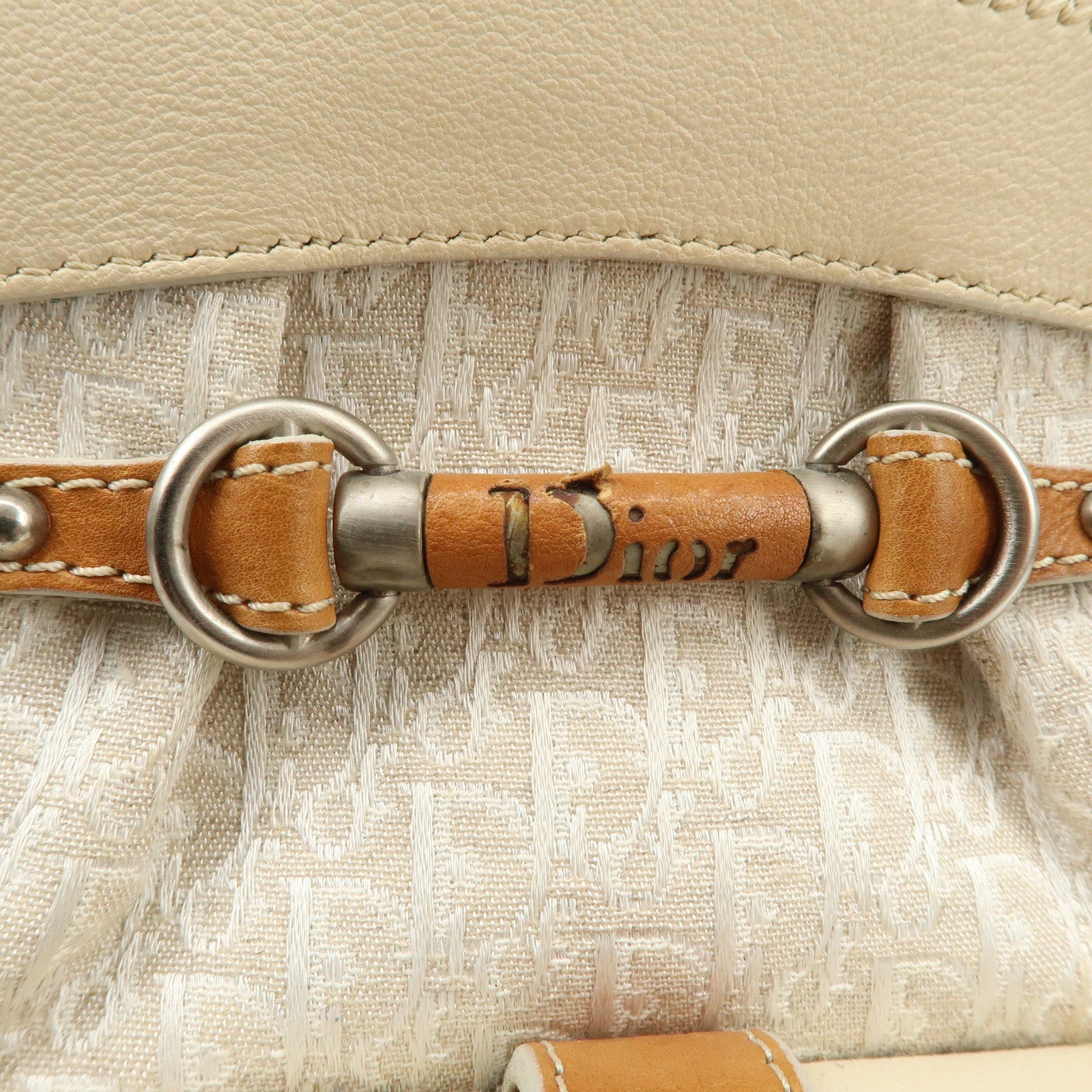 Christian Dior Trotter Canvas Leather Shoulder Bag Brown Ivory