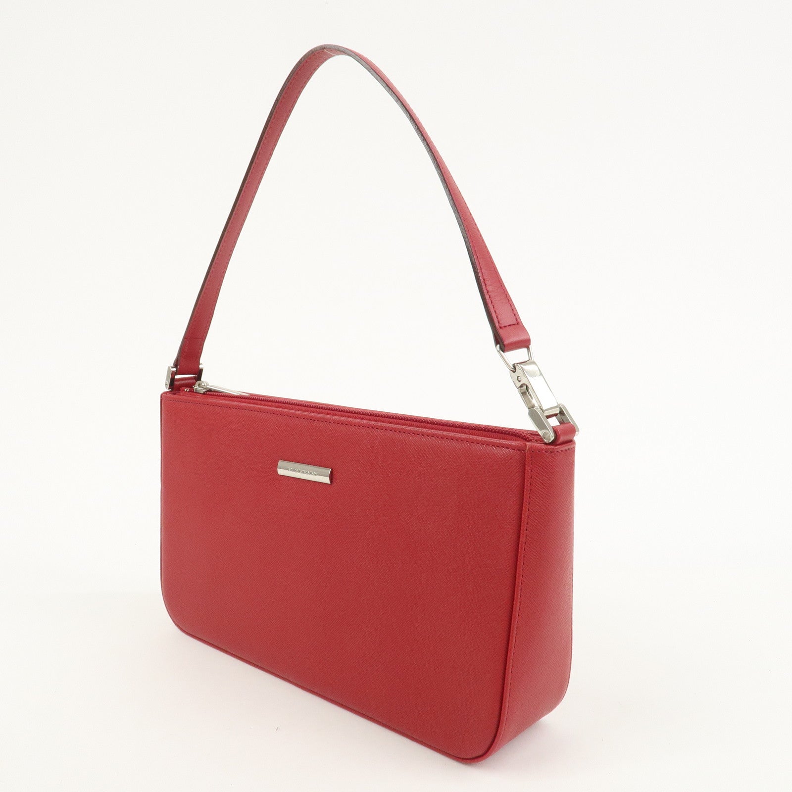 BURBERRY Logo Leather Shoulder Bag Hand Bag Red