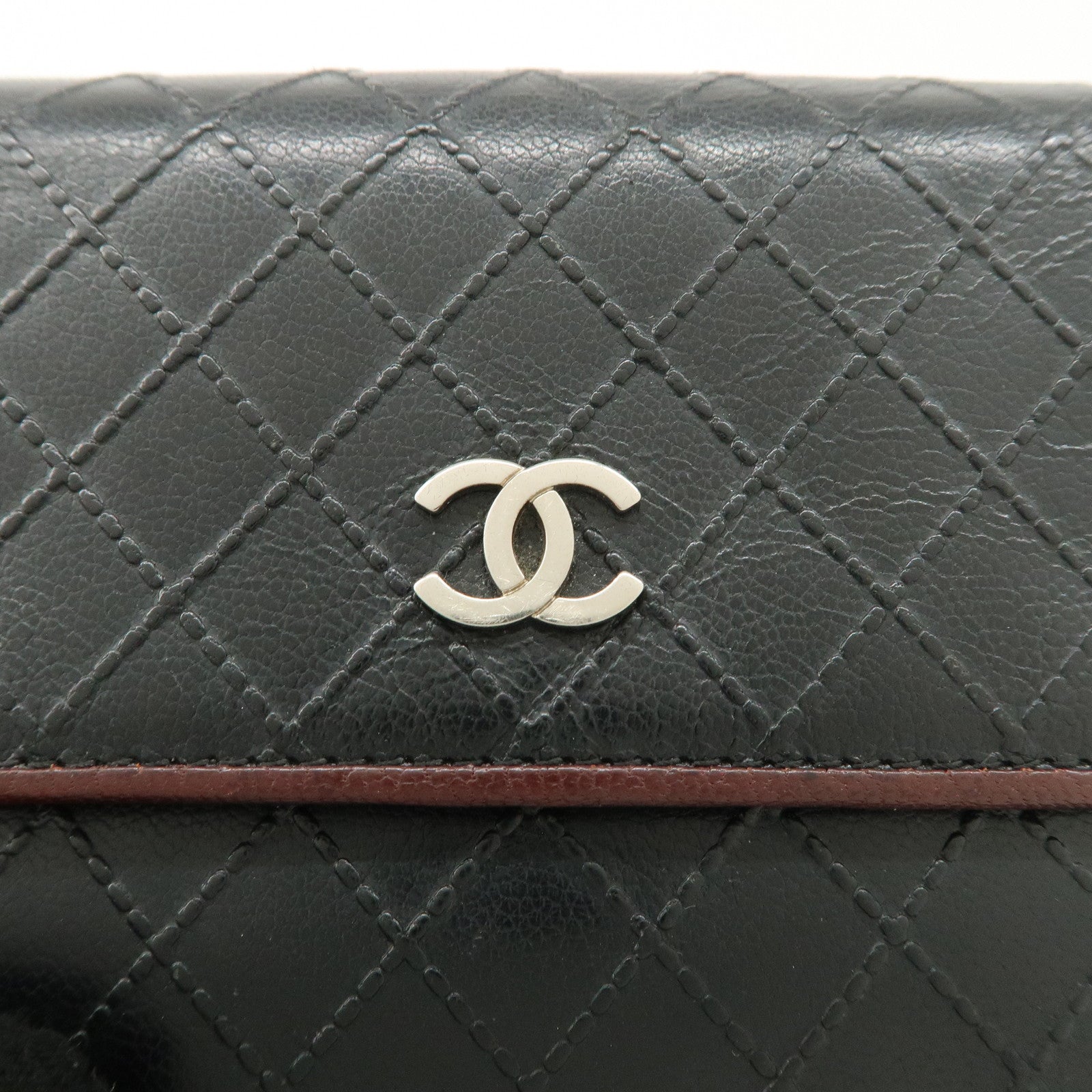 CHANEL Bicolore W Hook Leather Compact Wallet Black A33910 Used