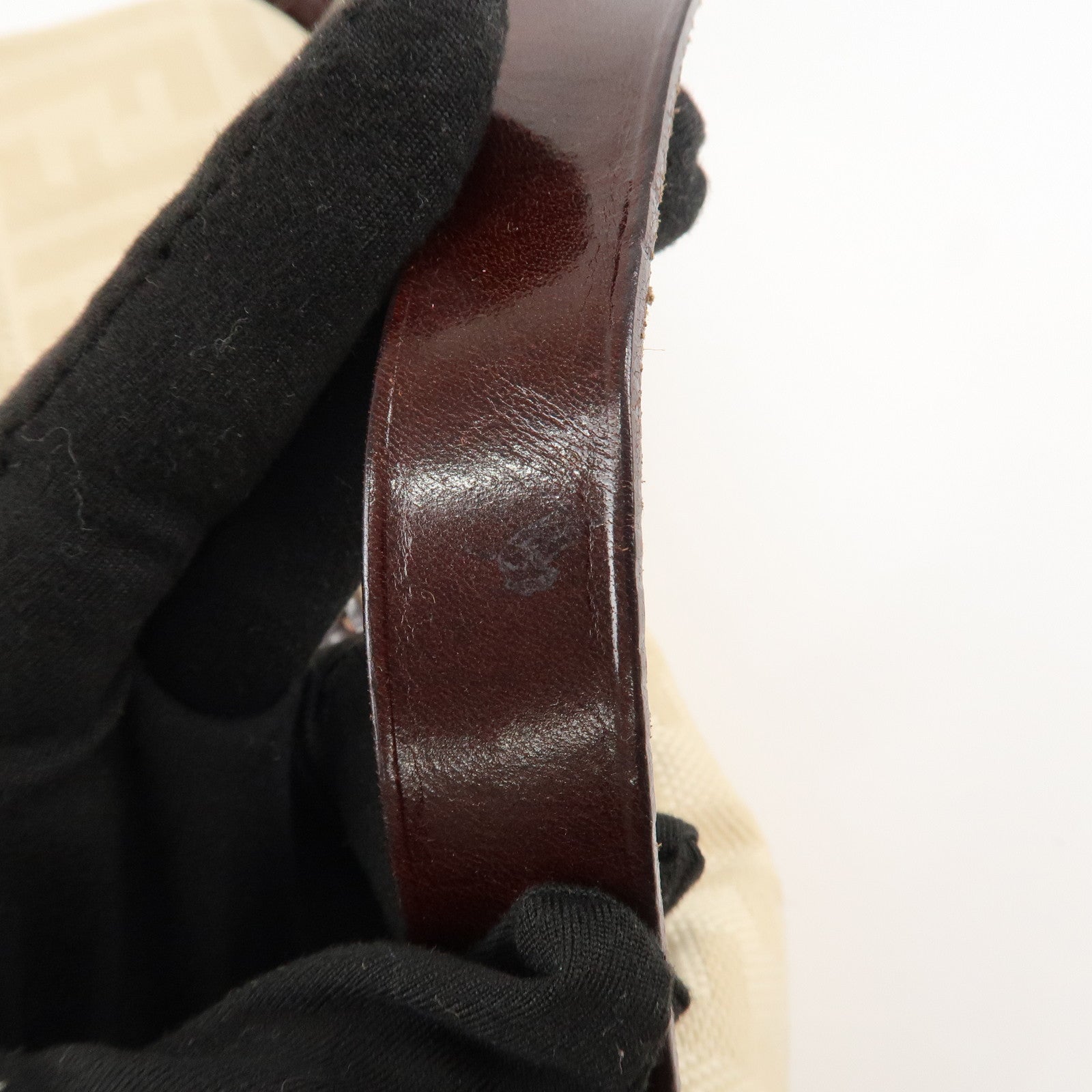 FENDI Mamma Baguette Zucca Leather Canvas Hand Bag Beige Brown 26424 Used