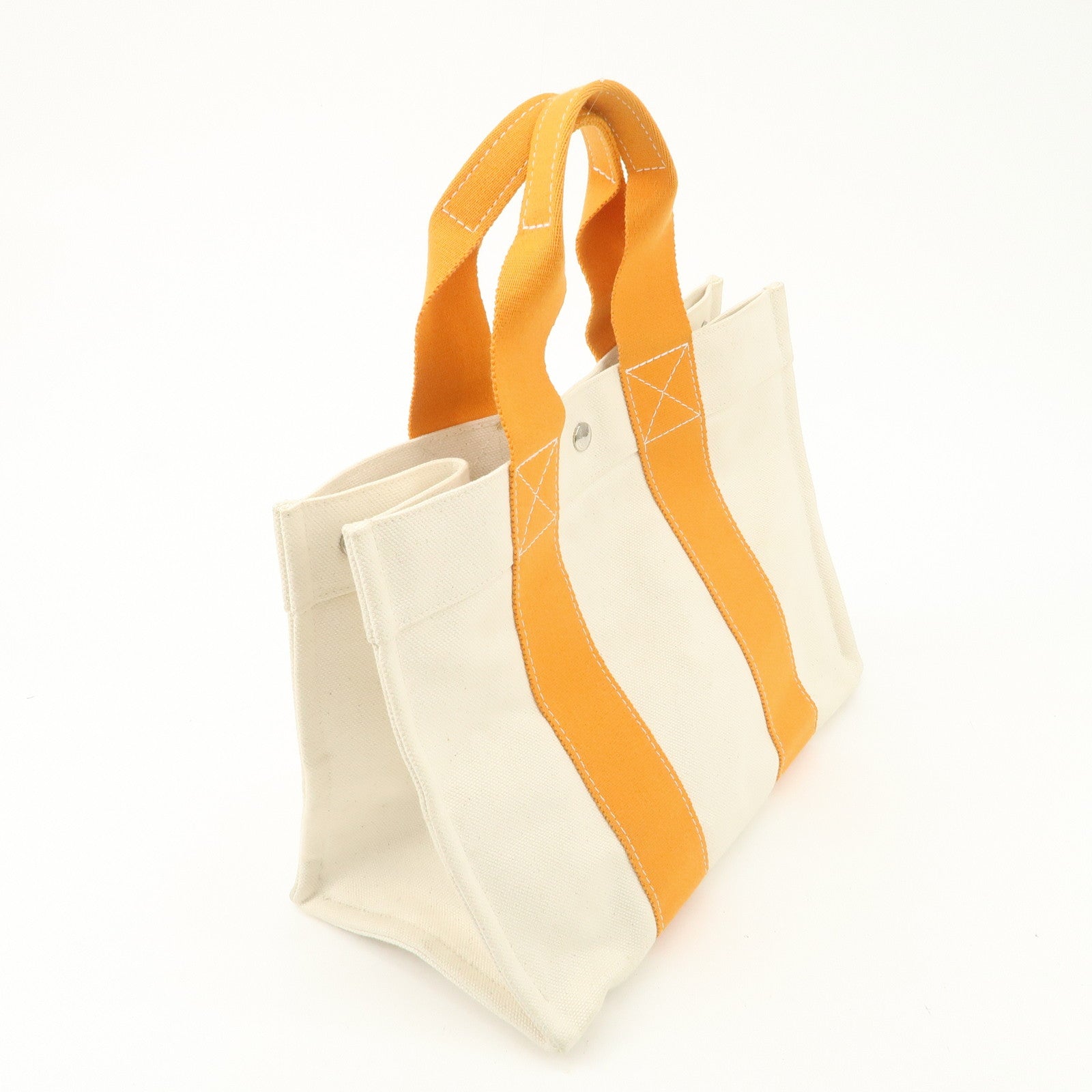 HERMES Bora Bora PM Canvas Tote Bag Hand Bag Ivory Orange Used