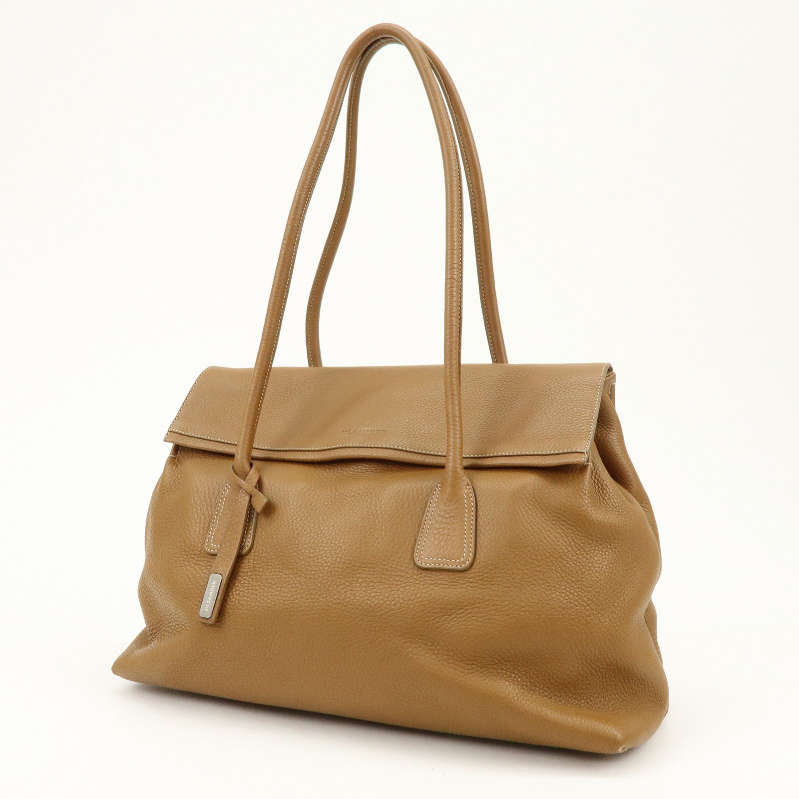 JIL SANDER Logo Leather Tote Bag Shoulder Bag Camel