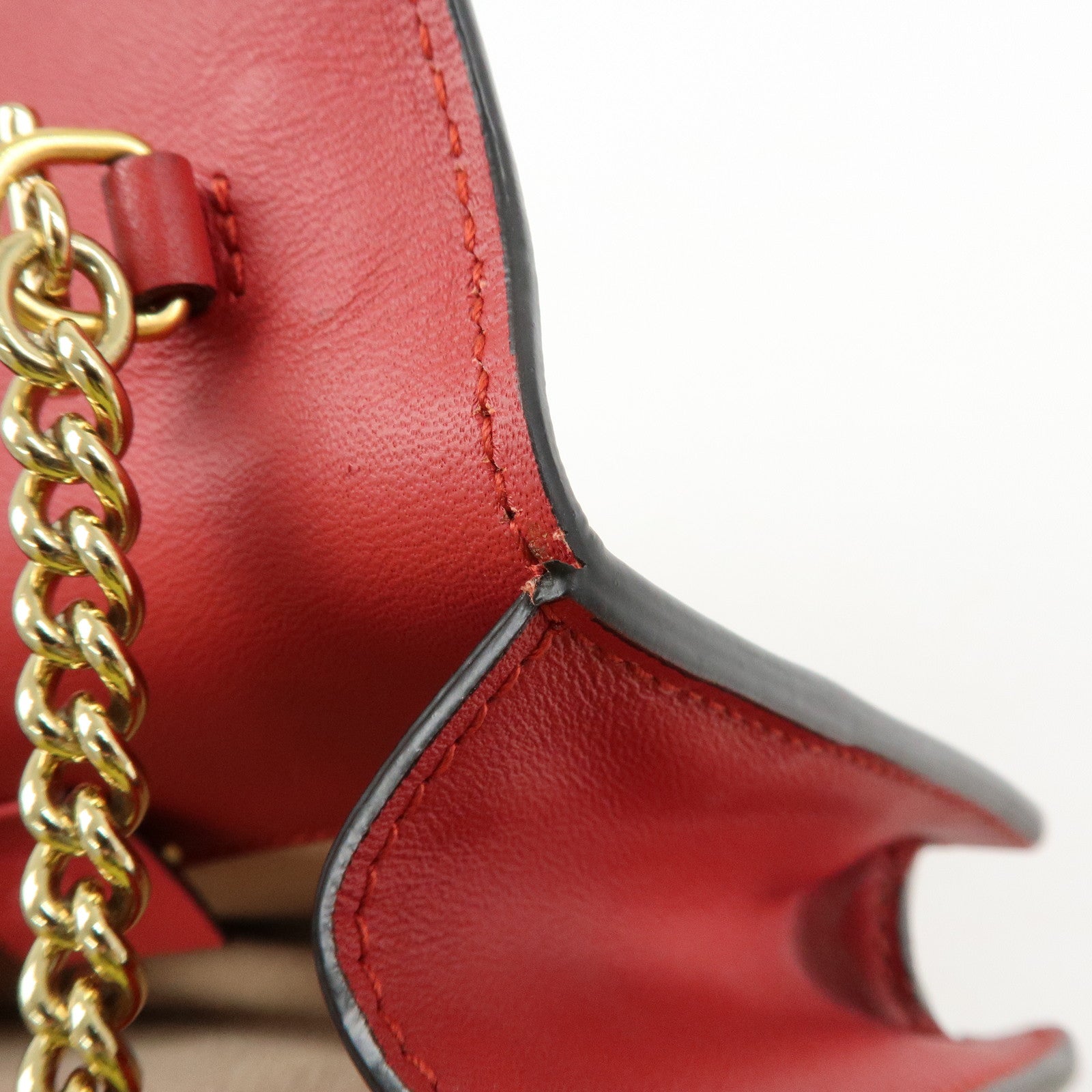 GUCCI Sylvie Sherry Leather Chain Mini Shoulder Bag Red Navy 494646