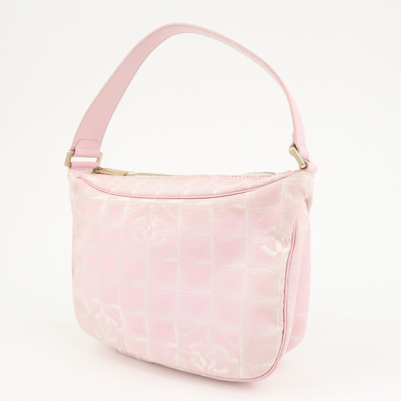 CHANEL New Travel Line Nylon Jacquard Leather Shoulder Bag Pink