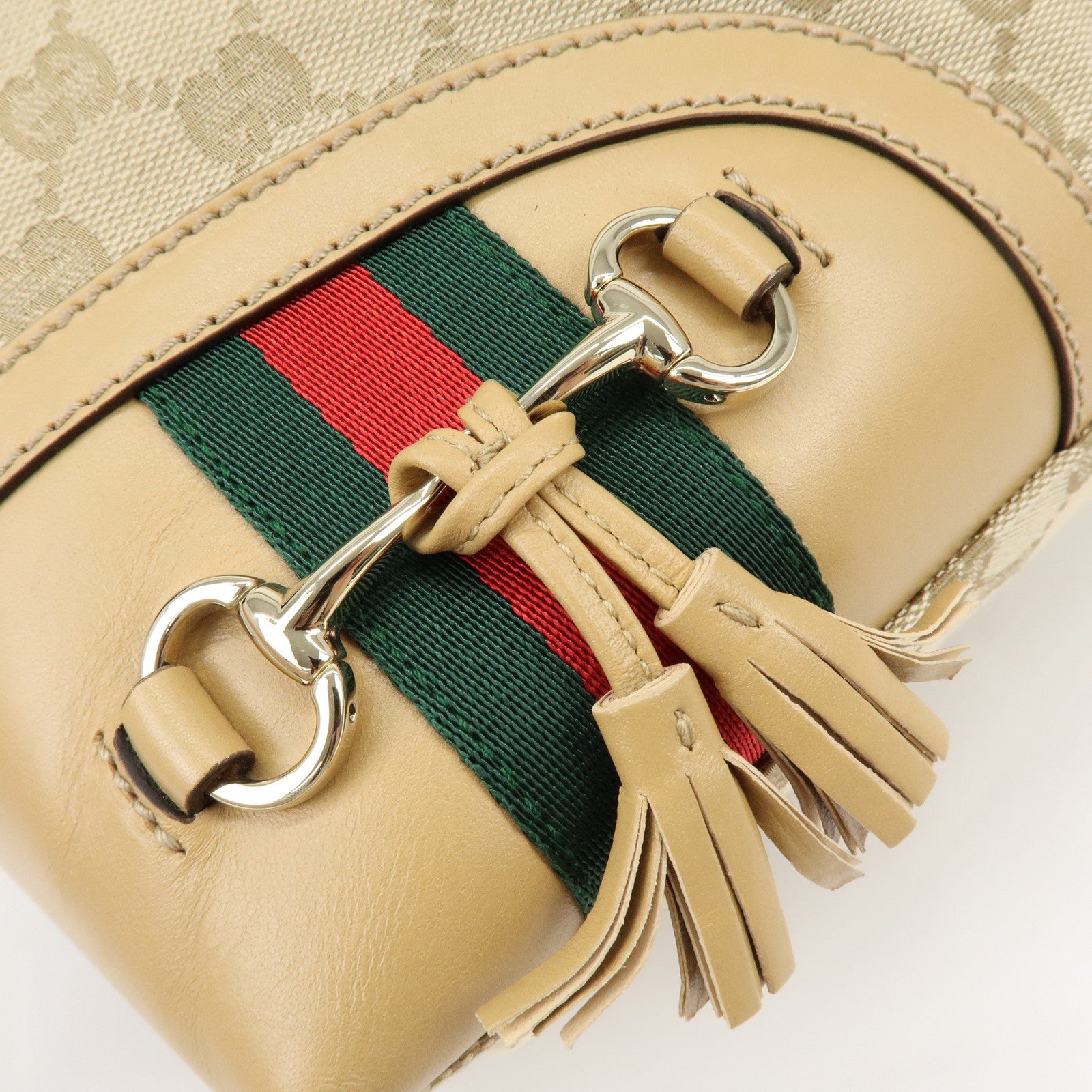 GUCCI Sherry Horsebit GG Canvas Leather Shoulder Bag Beige 232968