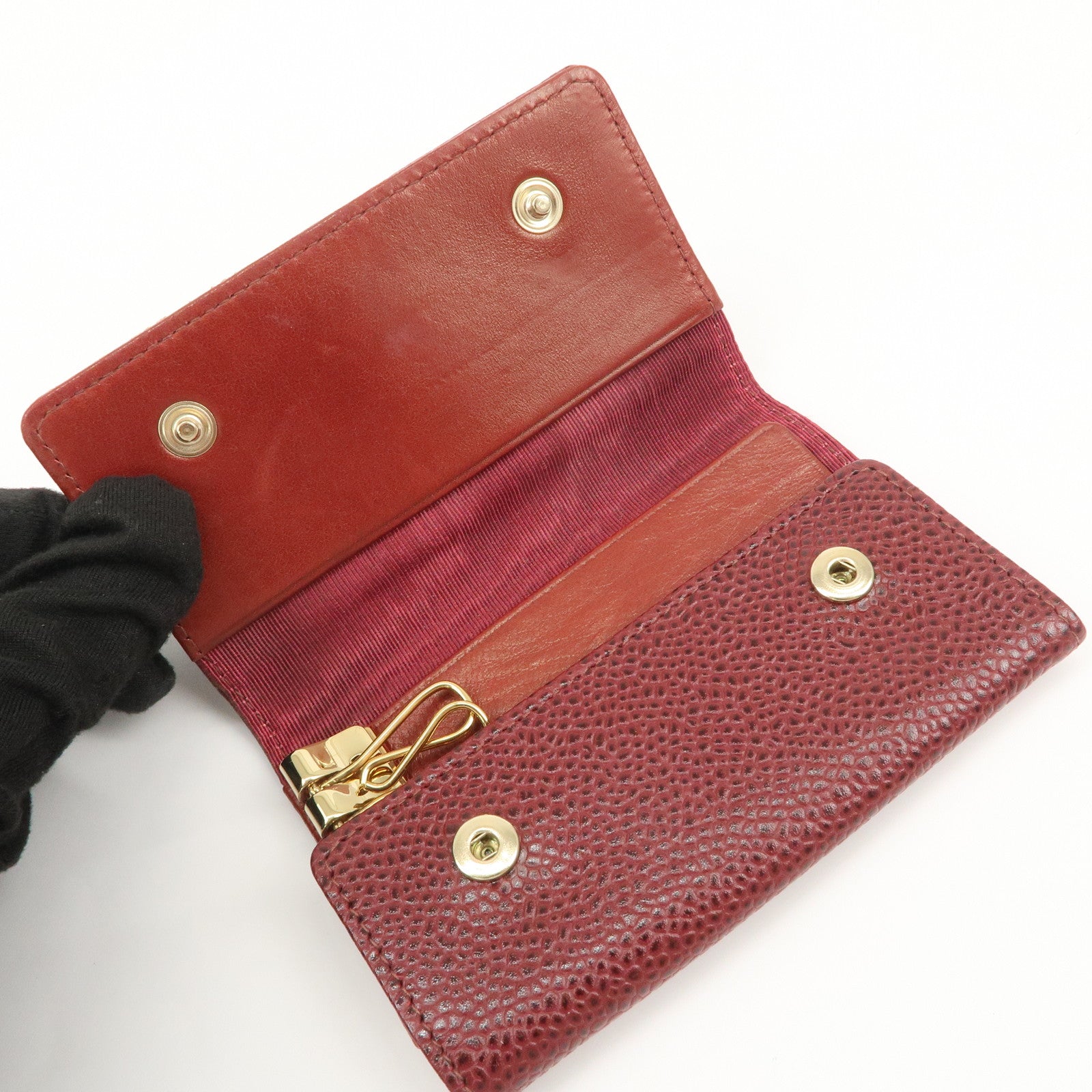 CHANEL COCO Mark Caviarskin 6 Rings Key Case Key Holder A13502