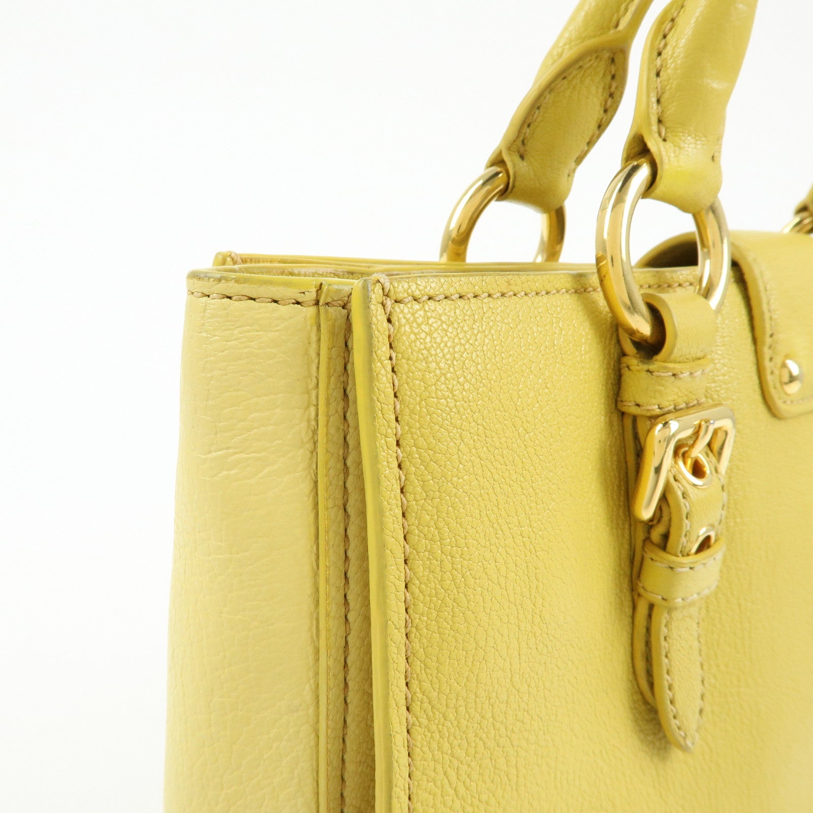 MIU MIU MADRAS Leather 2Way Bag Hand Bag Yellow RN0799