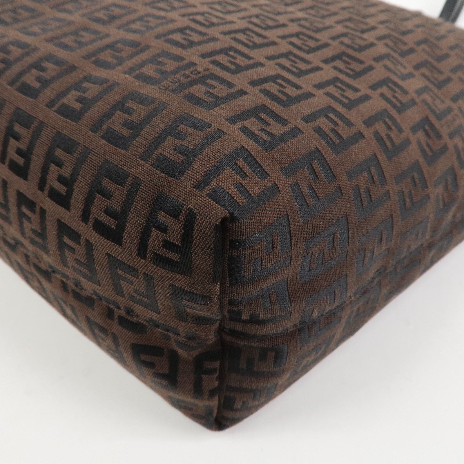 FENDI Zucchino Canvas Leather Tote Bag Hand Bag Brown Black 8BH074