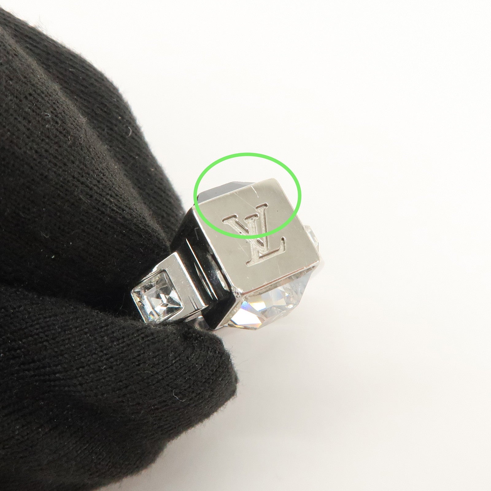 Louis Vuitton Berg Gamble Metal Rhinestone Ring Silver M66389