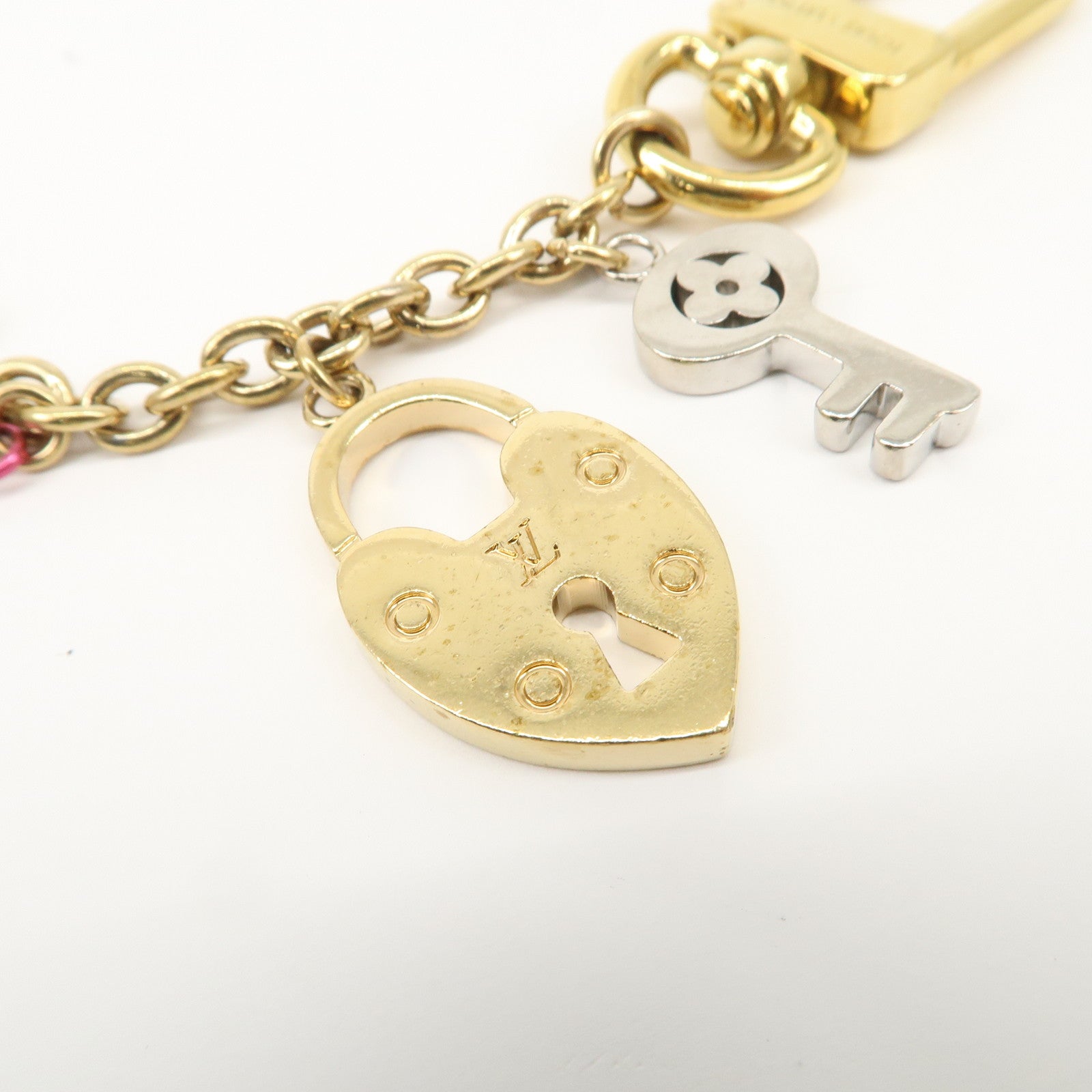 Louis Vuitton Bijou Sac Chenne Love Lock Key Charm Gold Pink M67437 Used