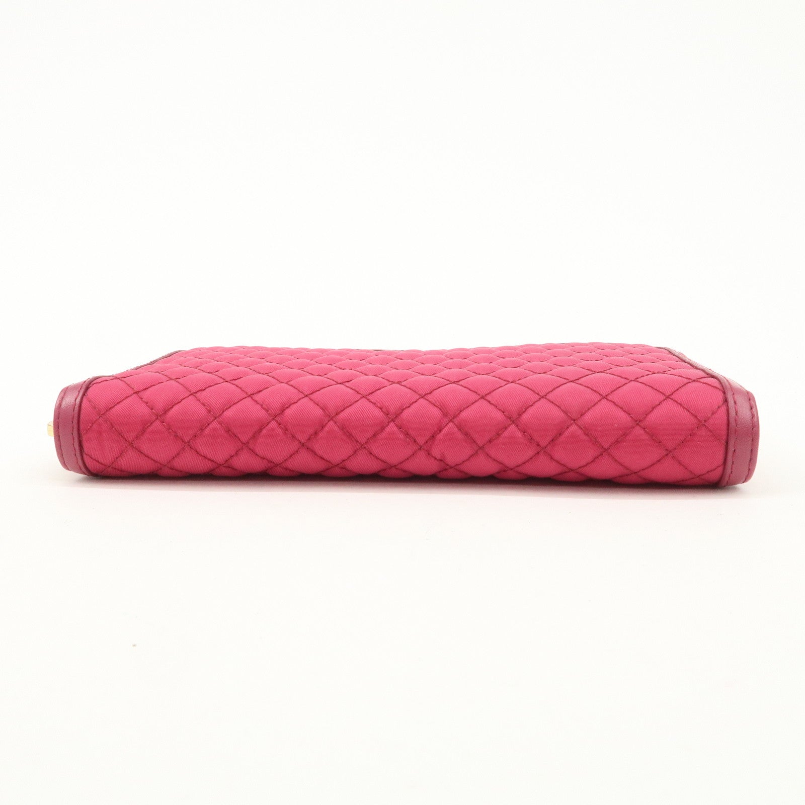 PRADA Nylon Saffiano Leather Round Zippy Long Wallet Pink 1M0506 Used
