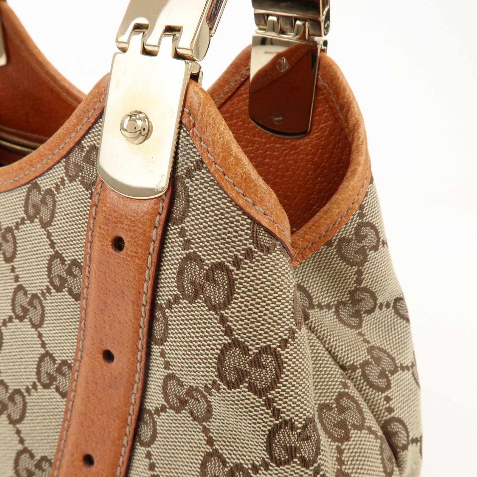 GUCCI GG Monogram Canvas Leather Shoulder Bag Brown 145761