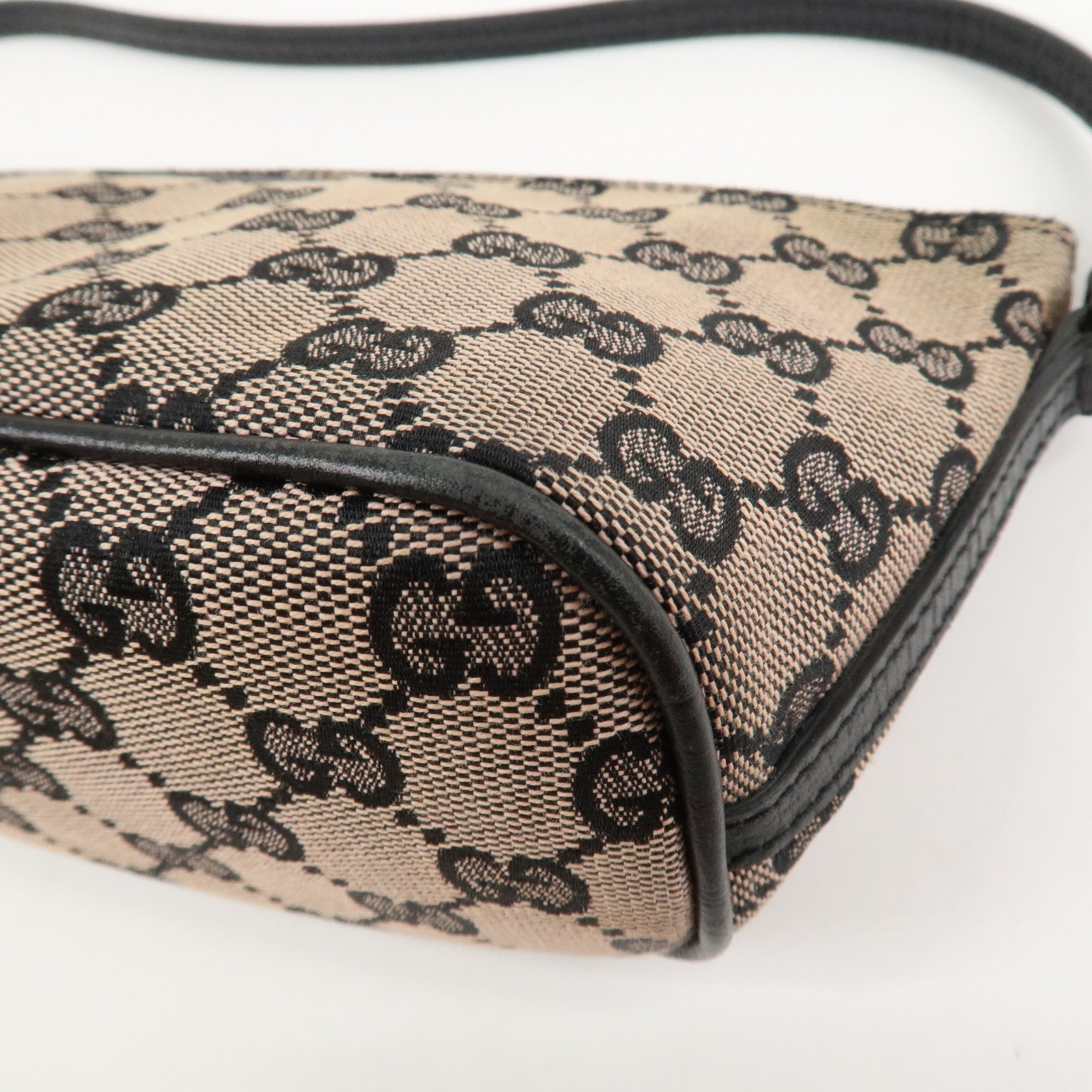 GUCCI Boat Bag GG Canvas Leather Hand Bag Beige Navy 07198