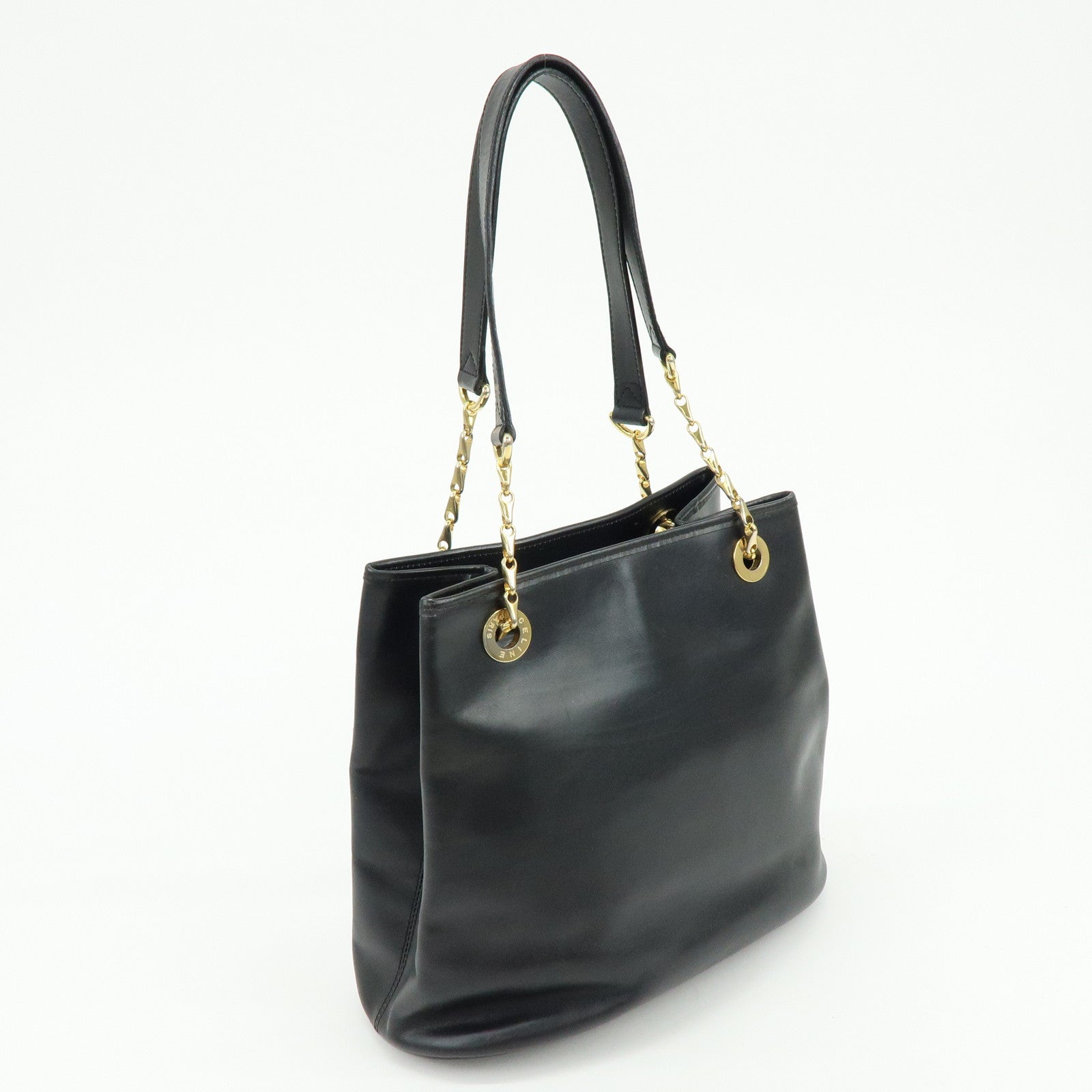 CELINE Leather Tote Bag Chain Shoulder Bag Black