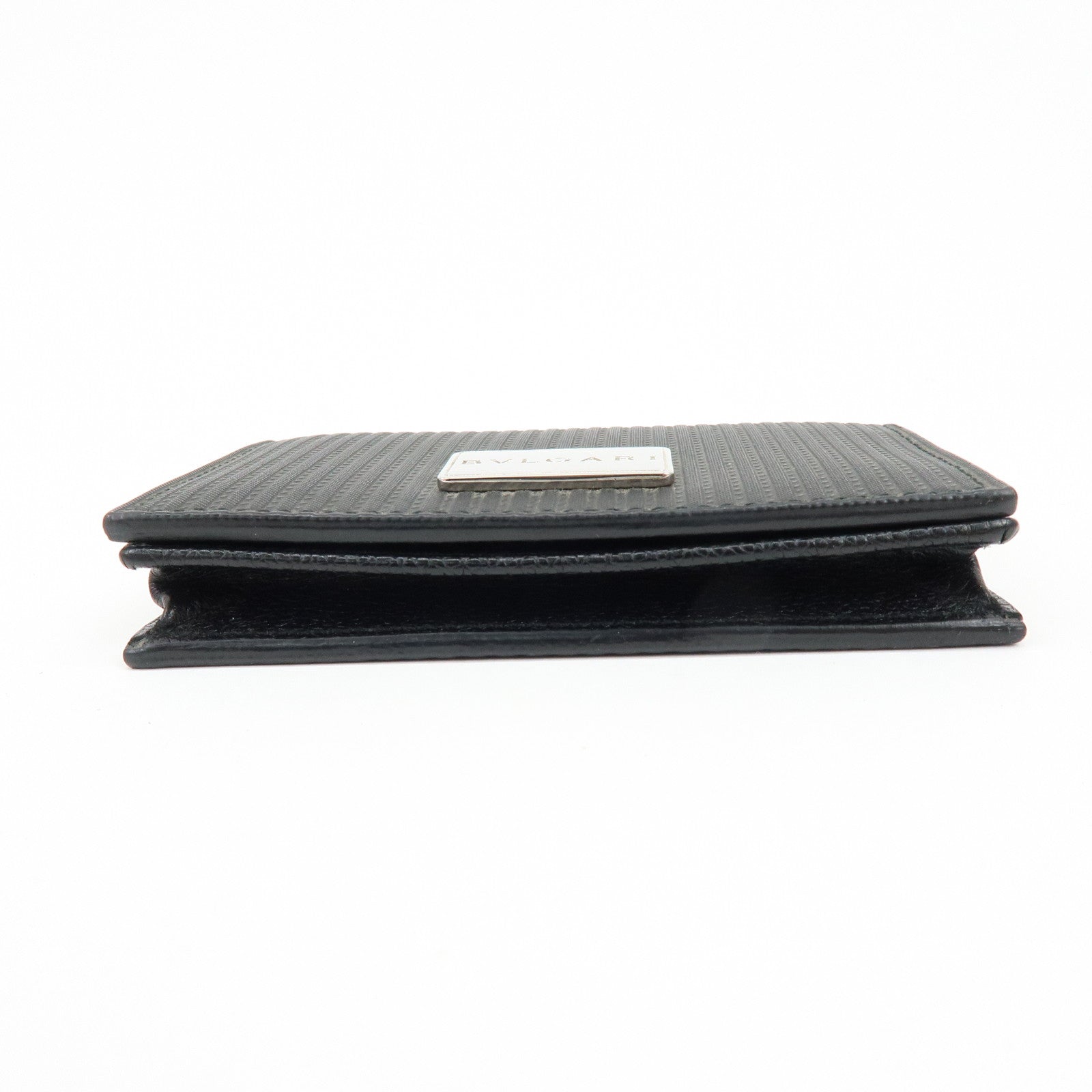 BVLGARI Millerighe Set of 2 PVC Leather Card Case Key Case Black