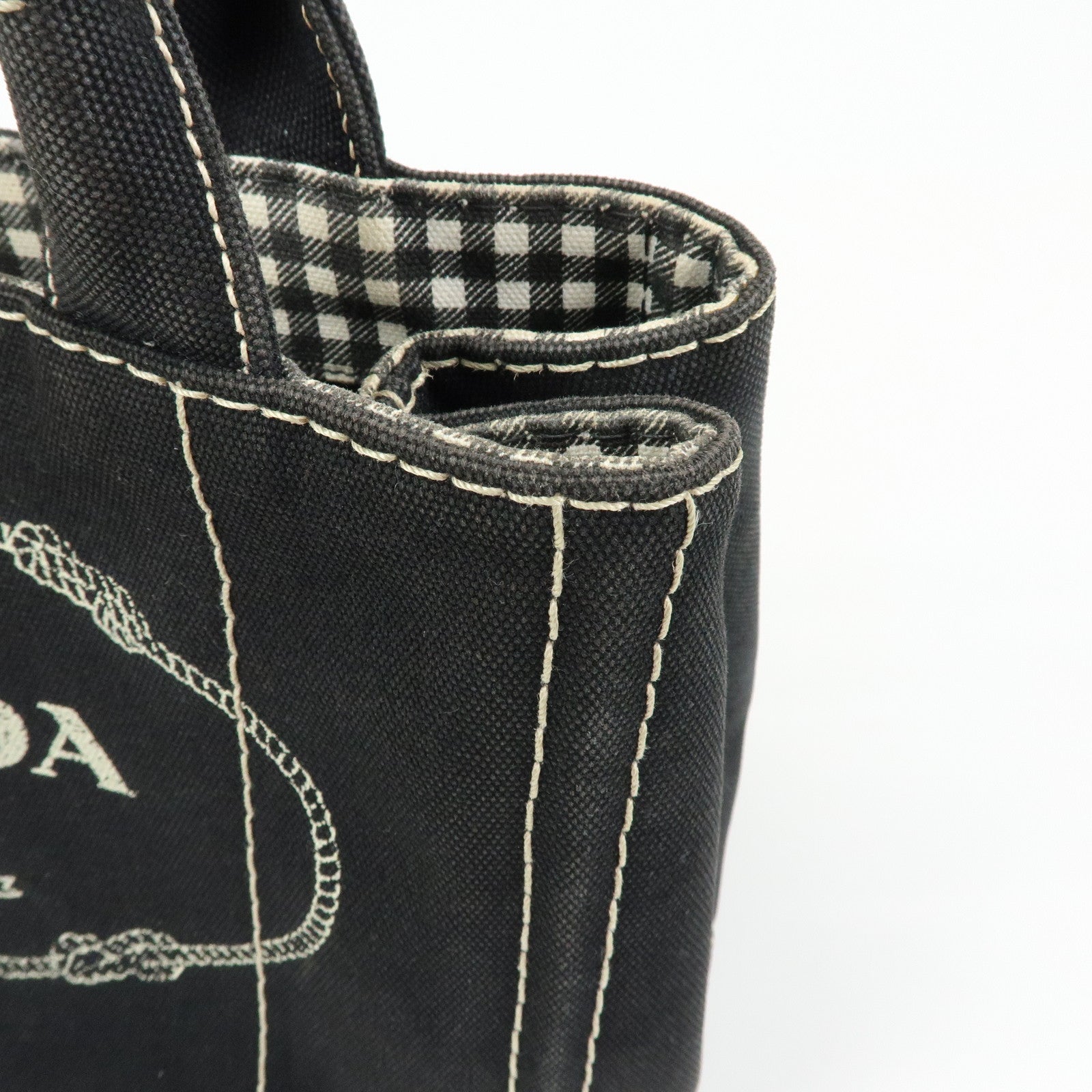 PRADA Canapa Mini Triangle Logo Canvas 2Way Hand Bag Black 1BG439