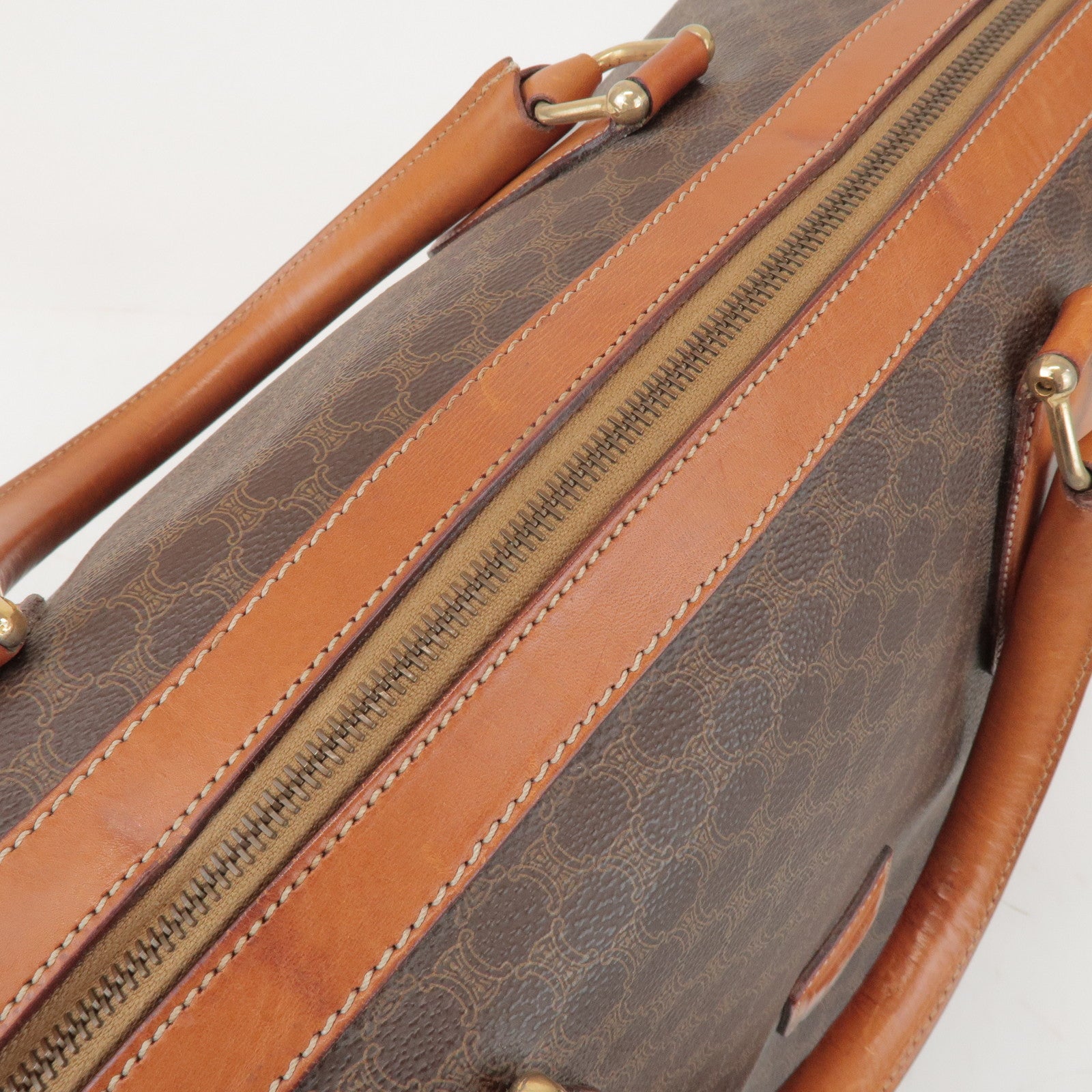 CELINE Macadam PVC Leather Boston Bag Hand Bag Brown