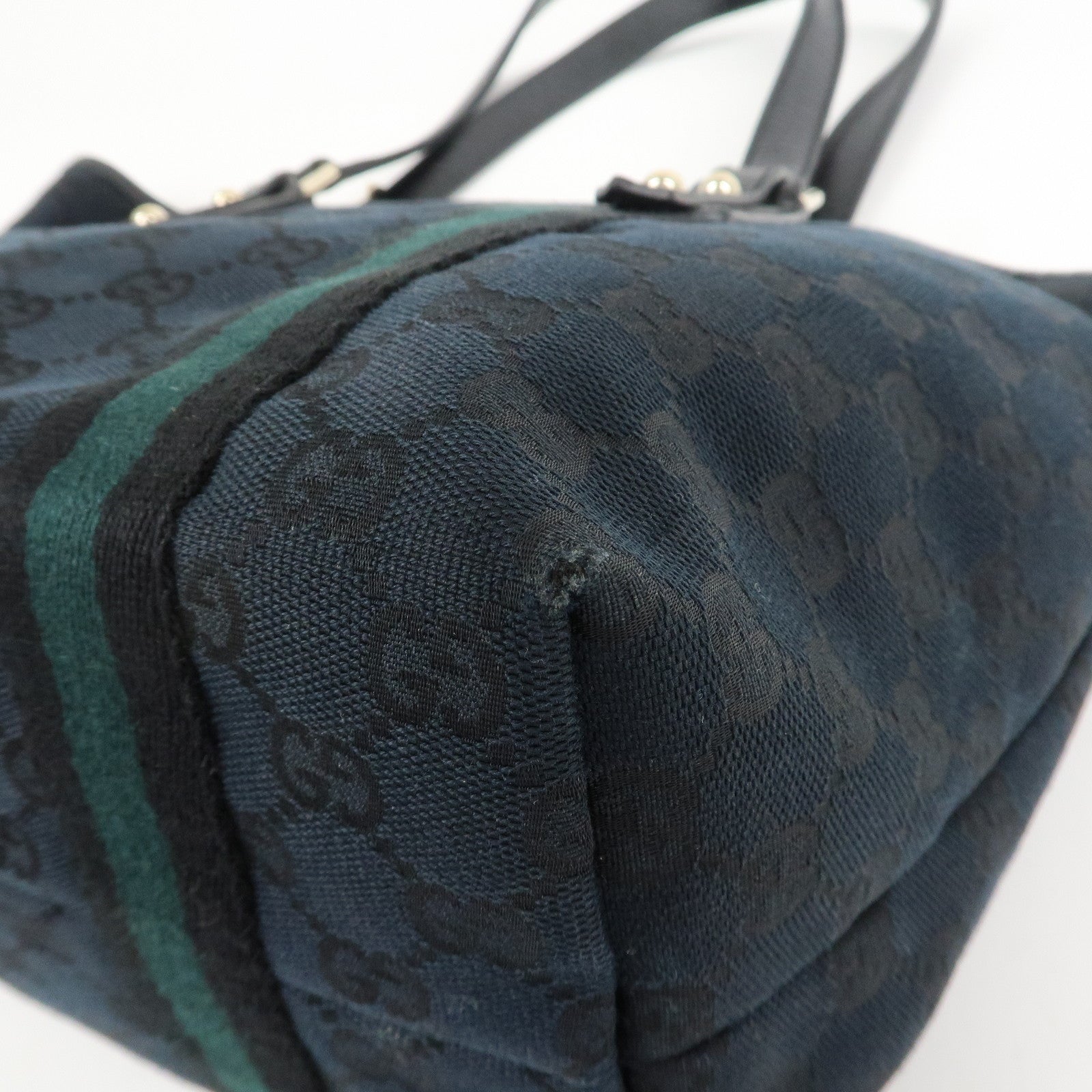 GUCCI Sherry GG Canvas Leather Tote Shoulder Bag Black 137396