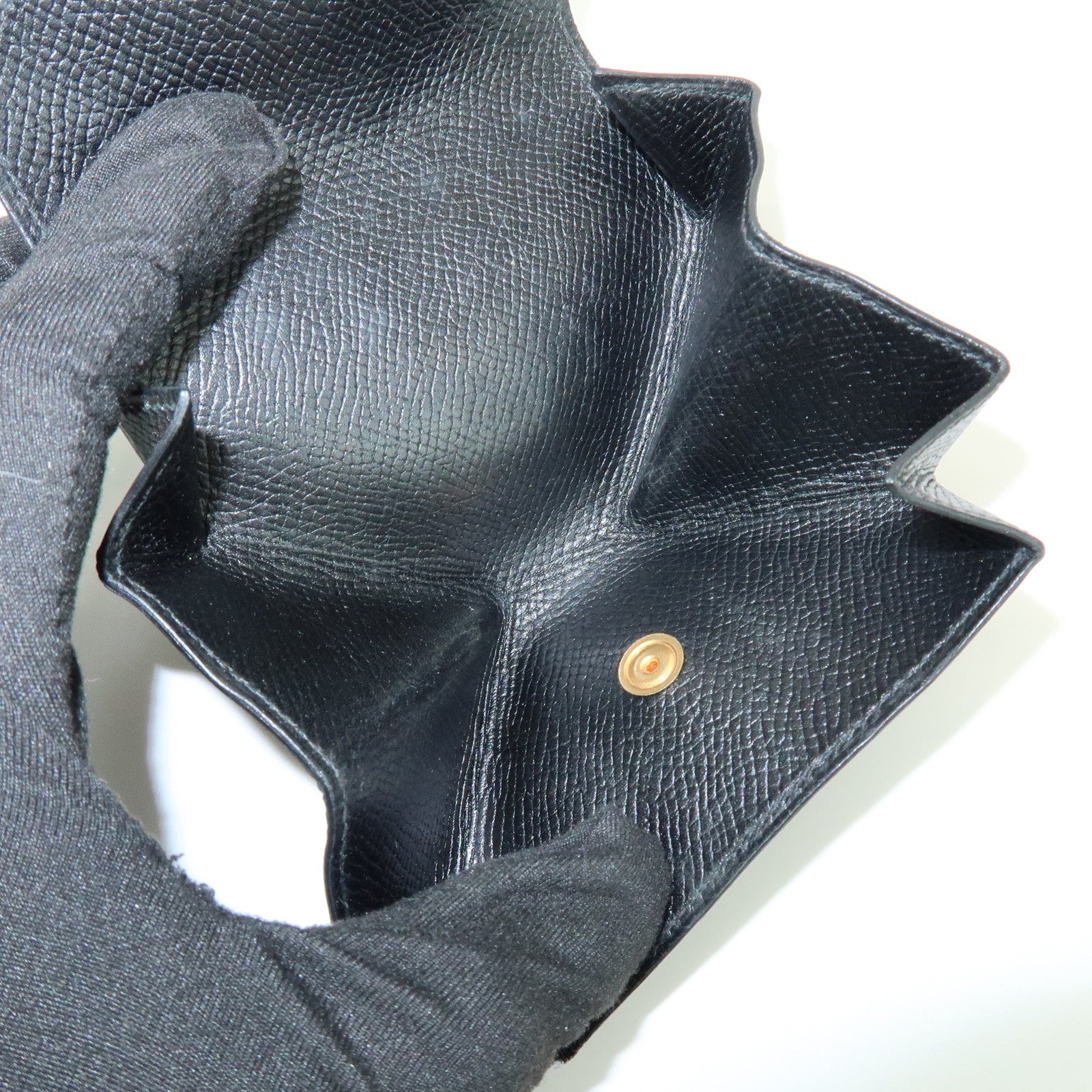 HERMES Logo Chevrelle Coin Case Coin Purse 〇S Stamped Black