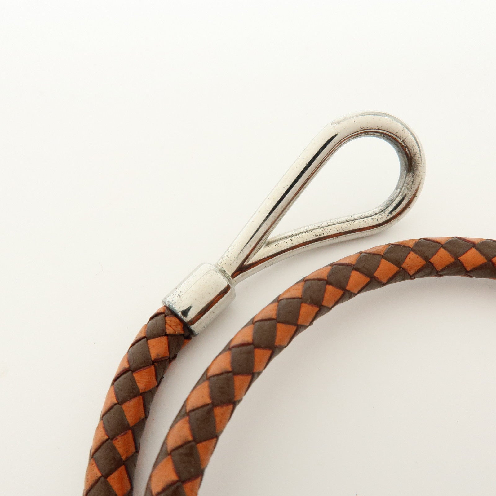 HERMES Jumbo Choker Double Tour Leather Metal Bracelet Orange Brown
