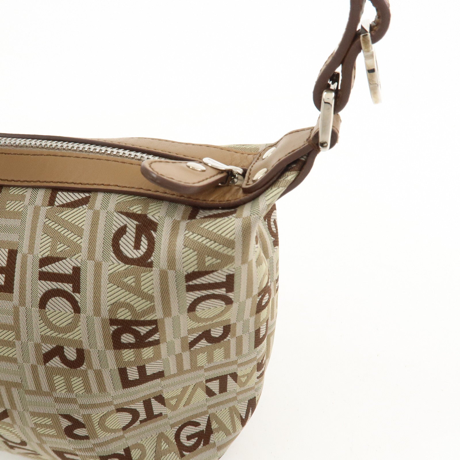 Ferragamo Logo Canvas Leather Hand Bag Shoulder Bag Beige Brown
