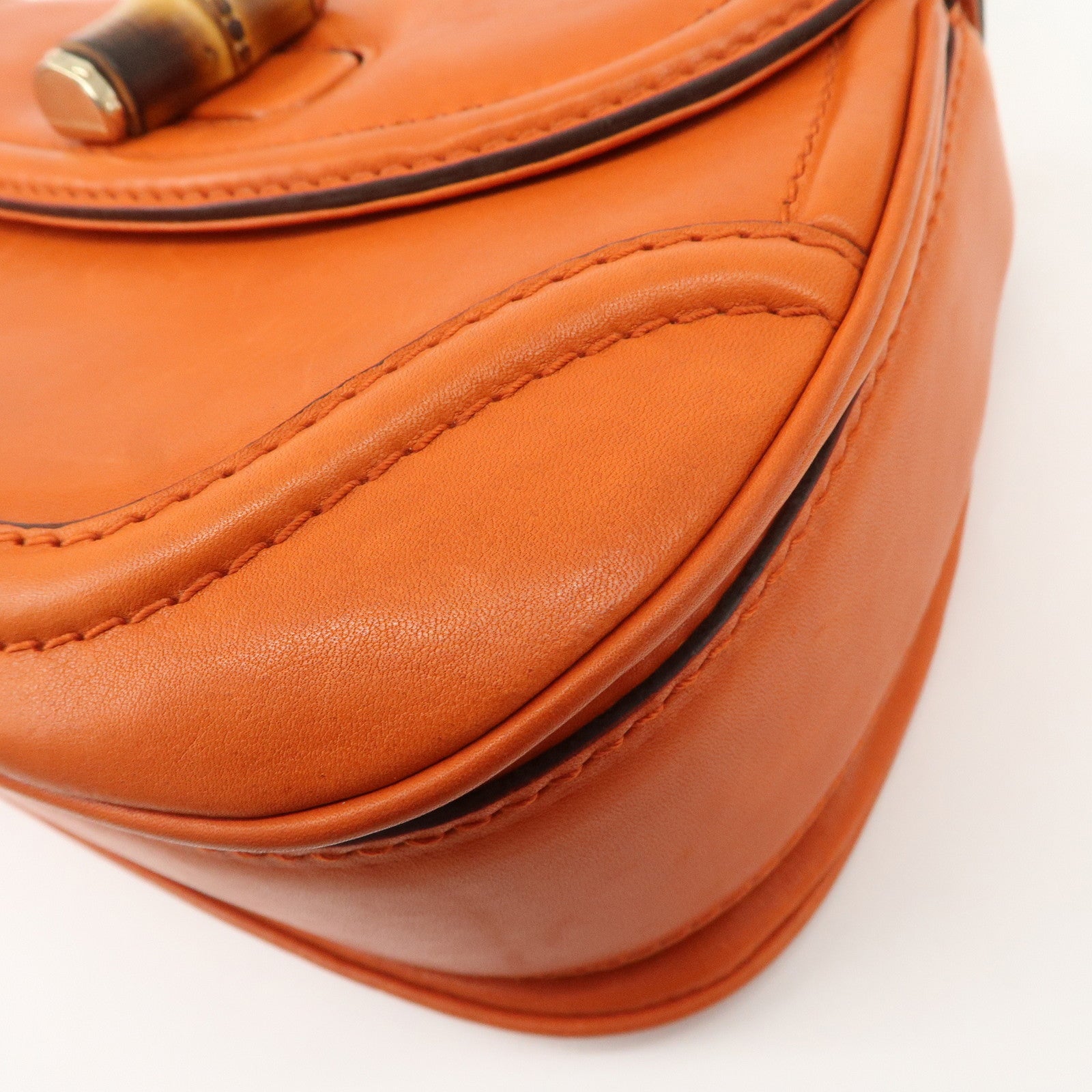 GUCCI Bamboo Leather 2Way Bag Hand Bag Shoulder Bag Orange 254884 Used