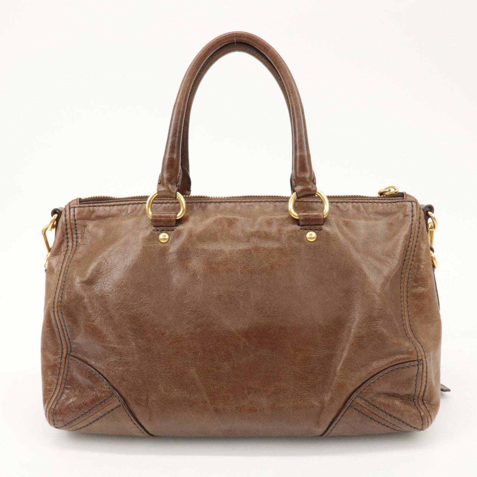 PRADA Logo Leather 2Way Bag Tote Bag Shoulder Bag Brown BL0727 Used