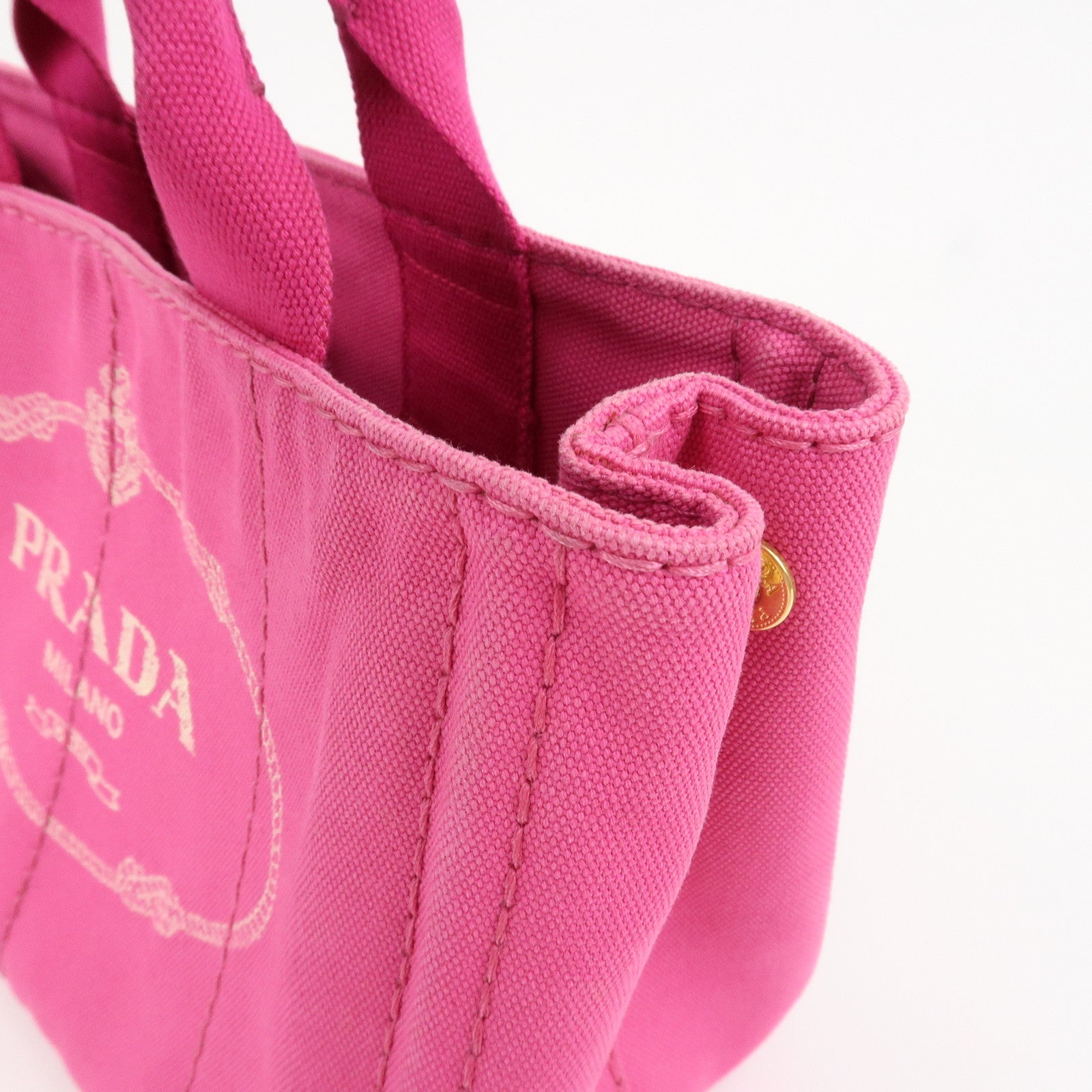 PRADA Logo Canapa Mini Canvas Hand Bag Tote Bag Pink BN2439