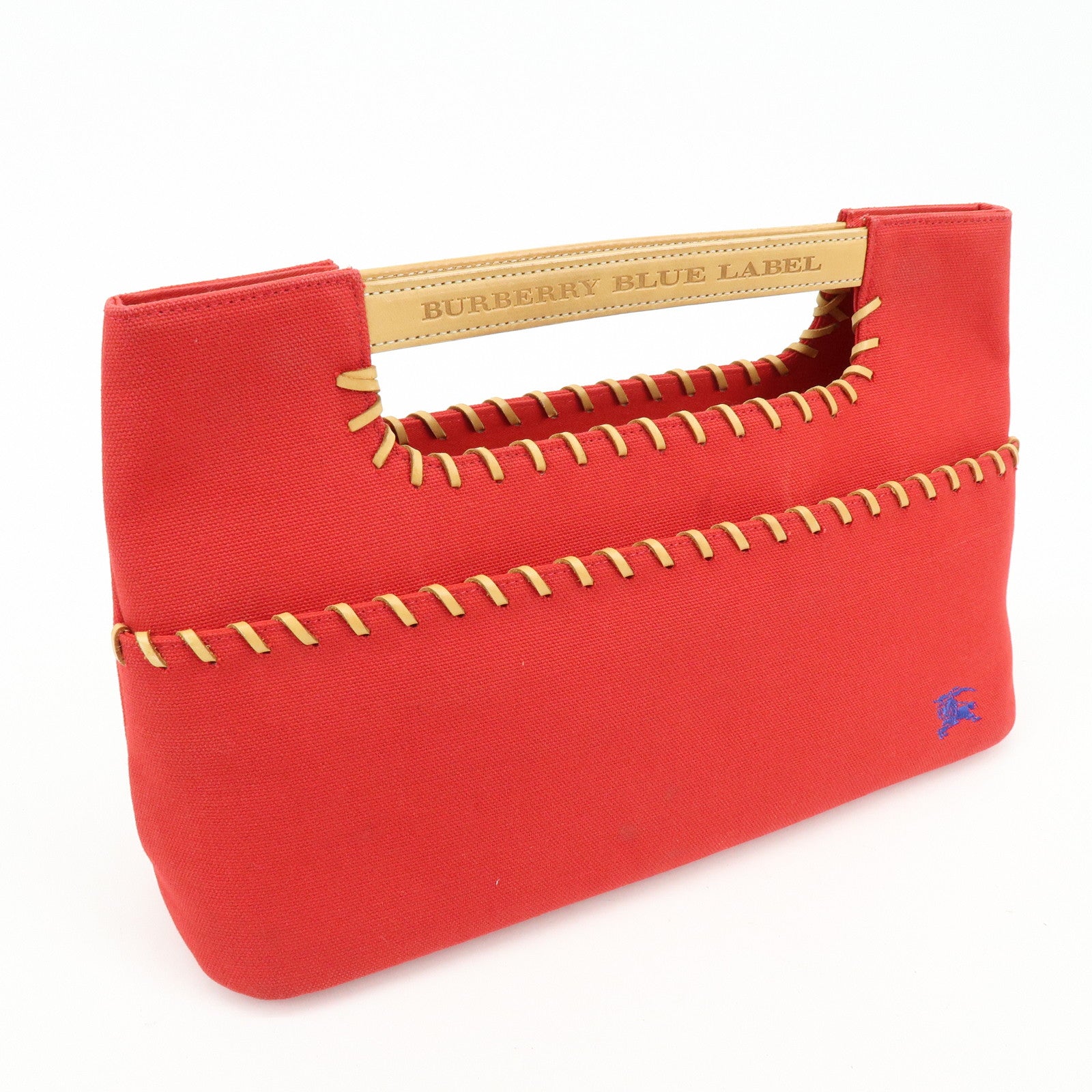 BURBERRY Blue Label Cotton Leather Hand Bag Tote Bag Red