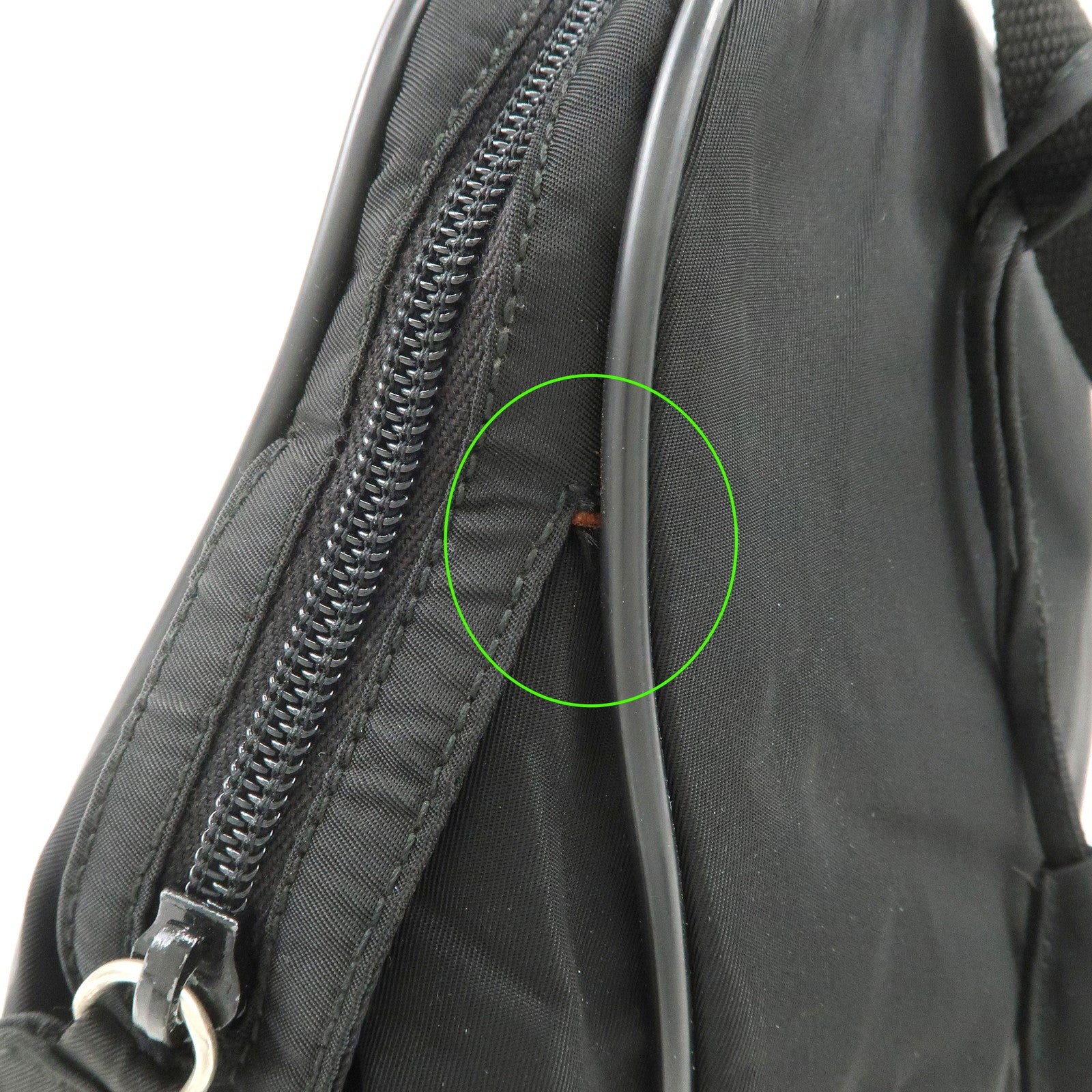 PRADA Triangle Logo Nylon Leather Hand Bag Boston Bag Black
