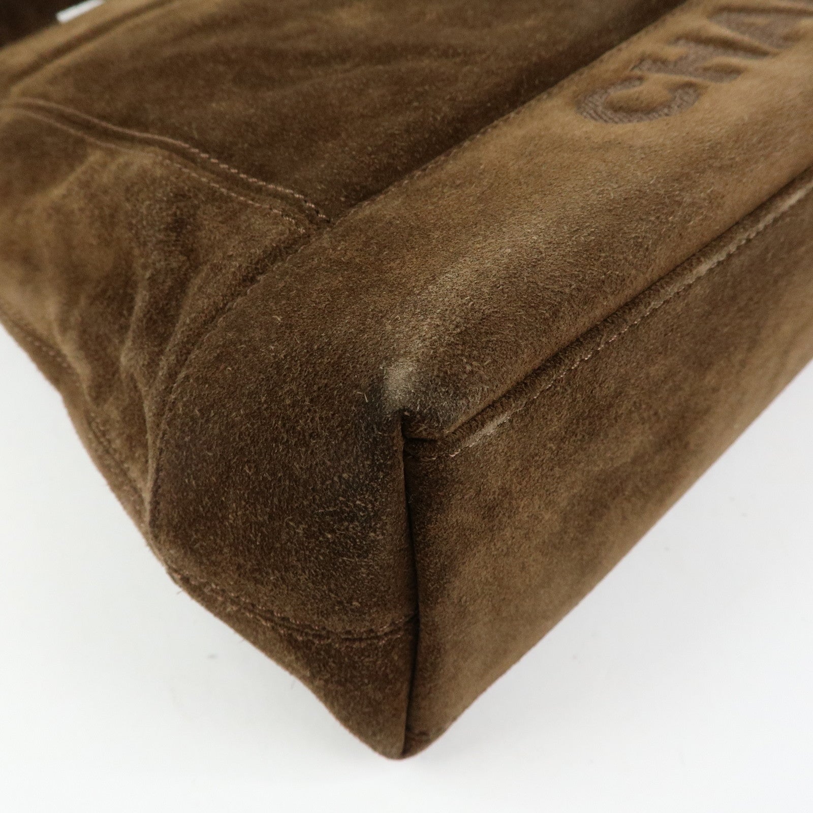 CHANEL Logo Suede Tote Bag Shoulder Bag Brown