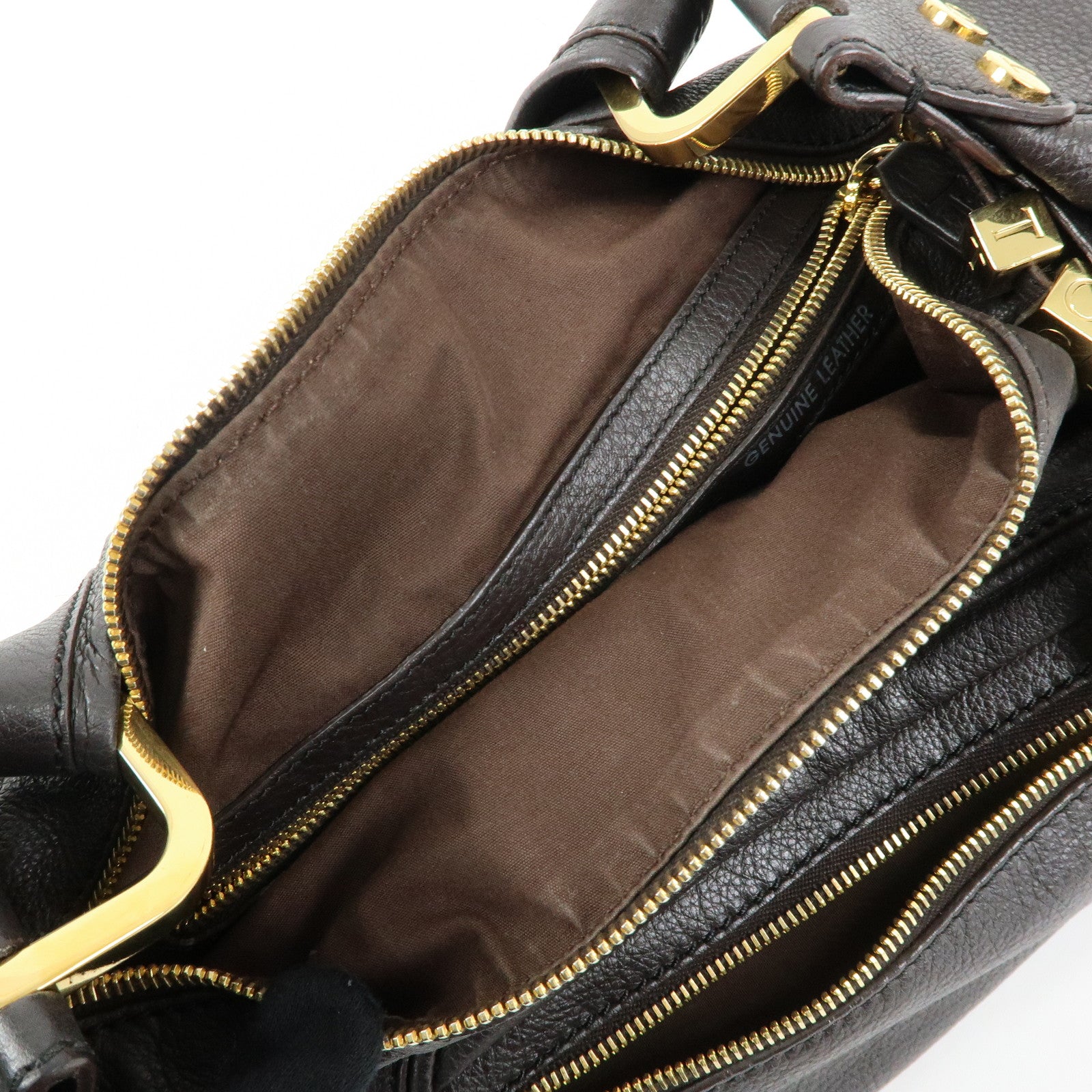 TOD'S Leather Shoulder Bag Hand Bag Dark Brown