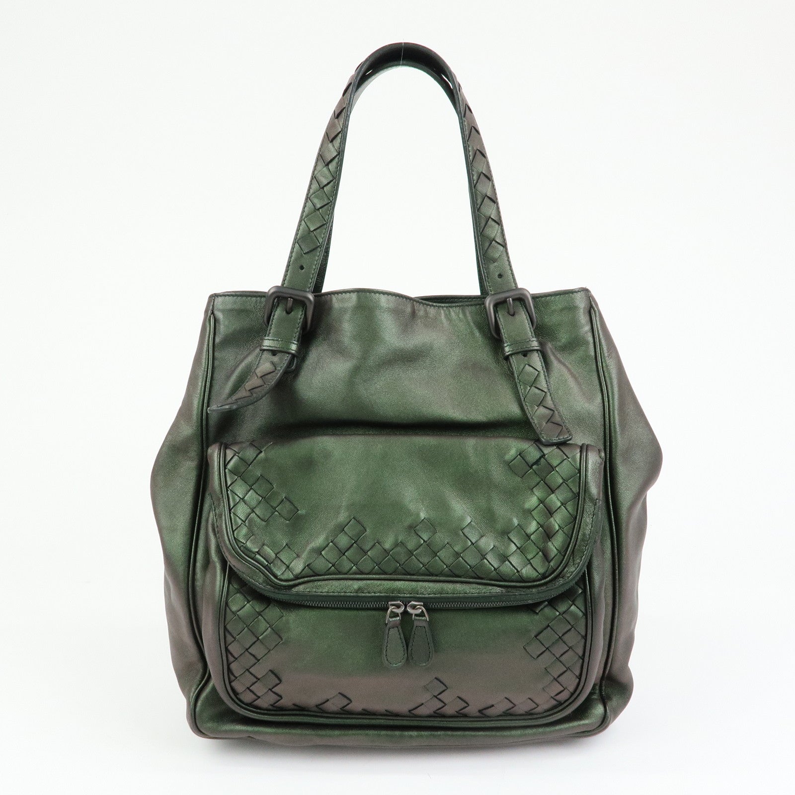 BOTTEGA VENETA Intrecciato Leather Tote Bag Hand Bag Metalic Green