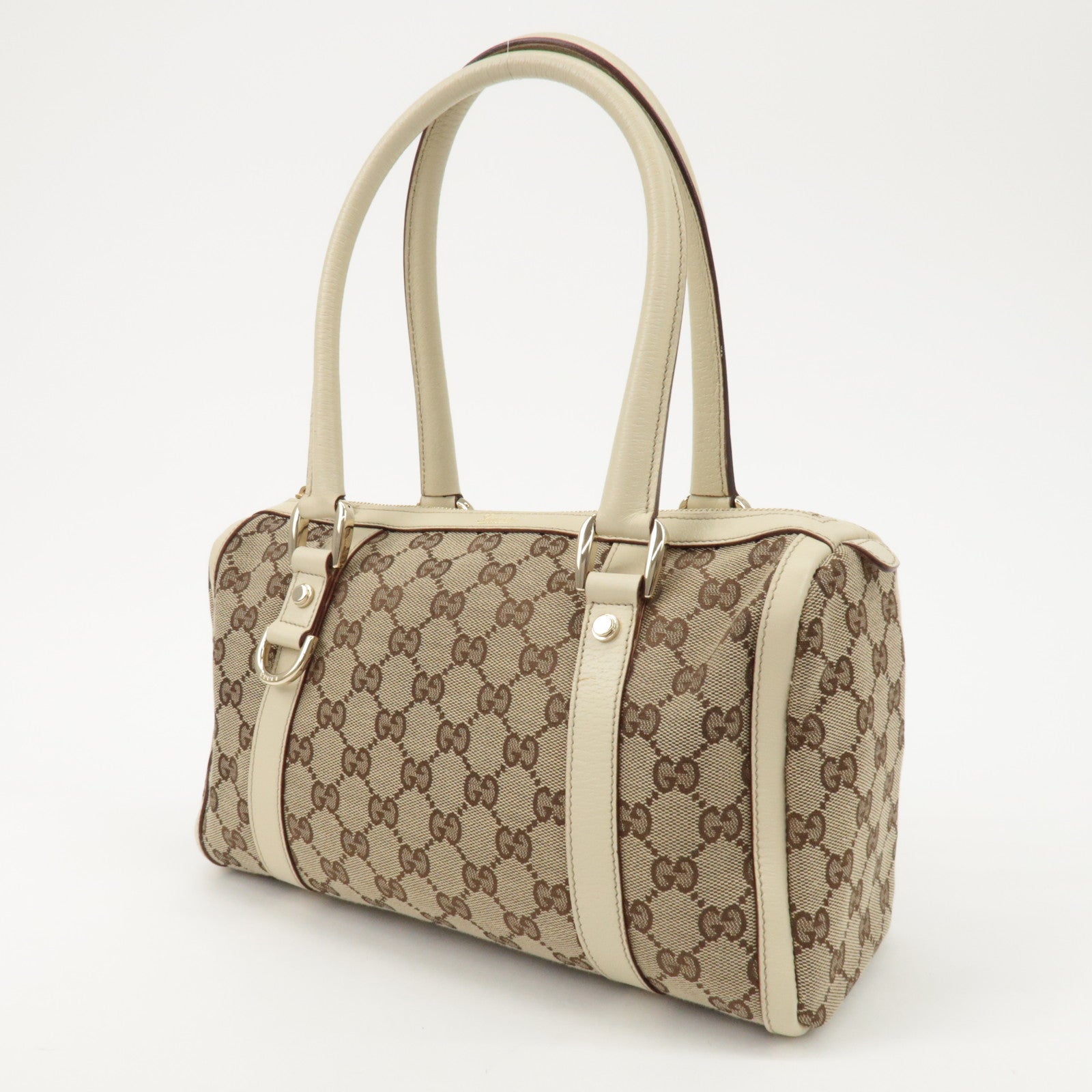 GUCCI Abbey GG Canvas Leather Hand Bag Beige Ivory 130942 Used