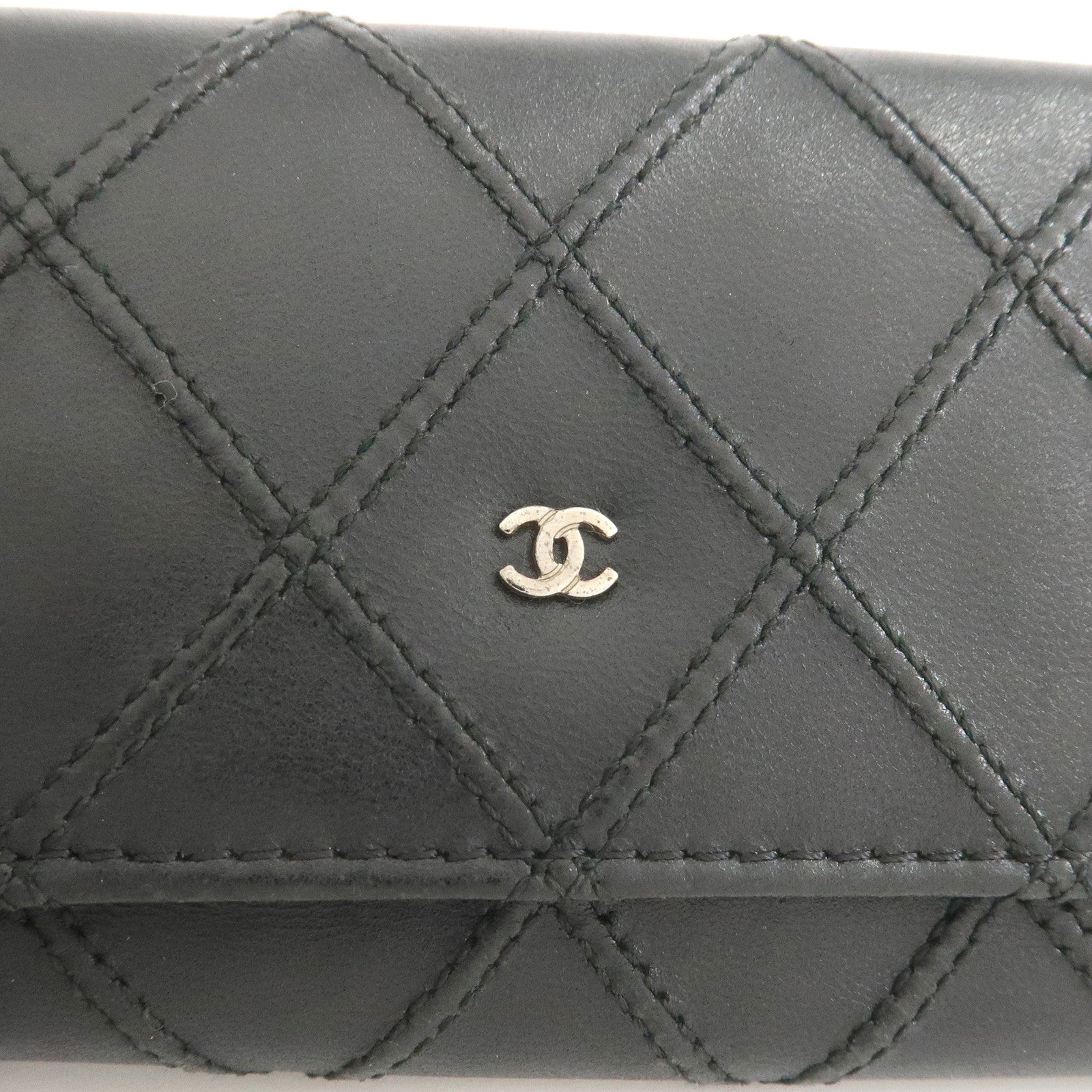 CHANEL Bicolore COCO Mark Lamb Skin 6 Rings Key Case Black
