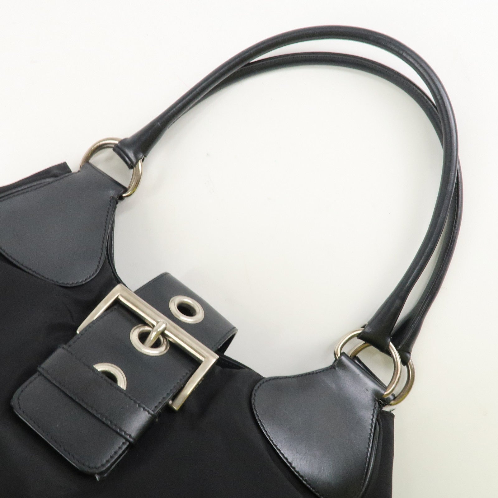 PRADA Moon Silhouette Shoulder Bag Hand bag Black Silver HDW BR0828 Used