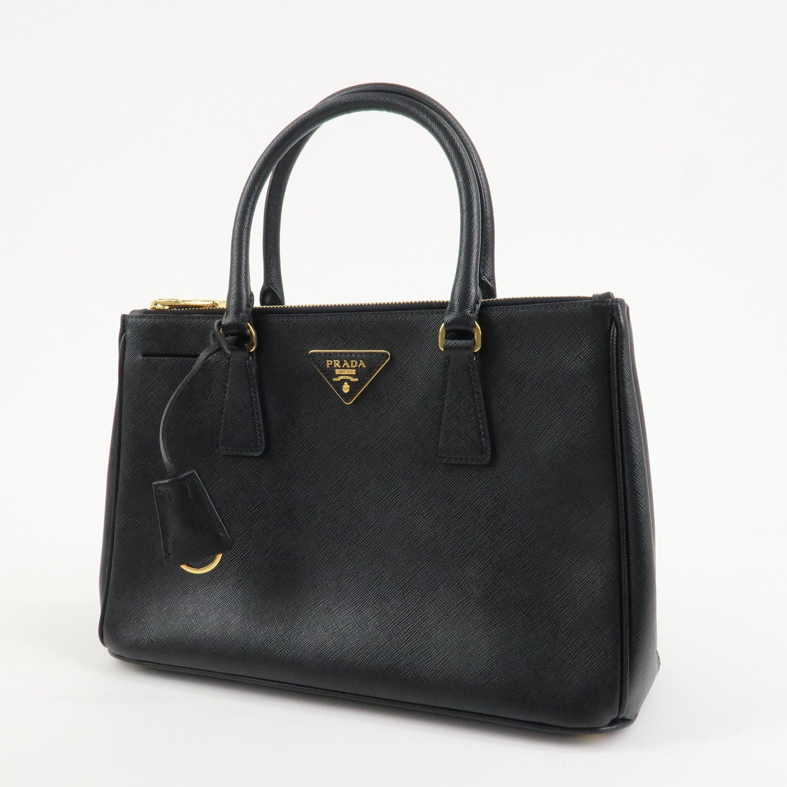 PRADA Triangle Logo Saffiano Leather 2WAY Hand Bag Black BN1801 Used