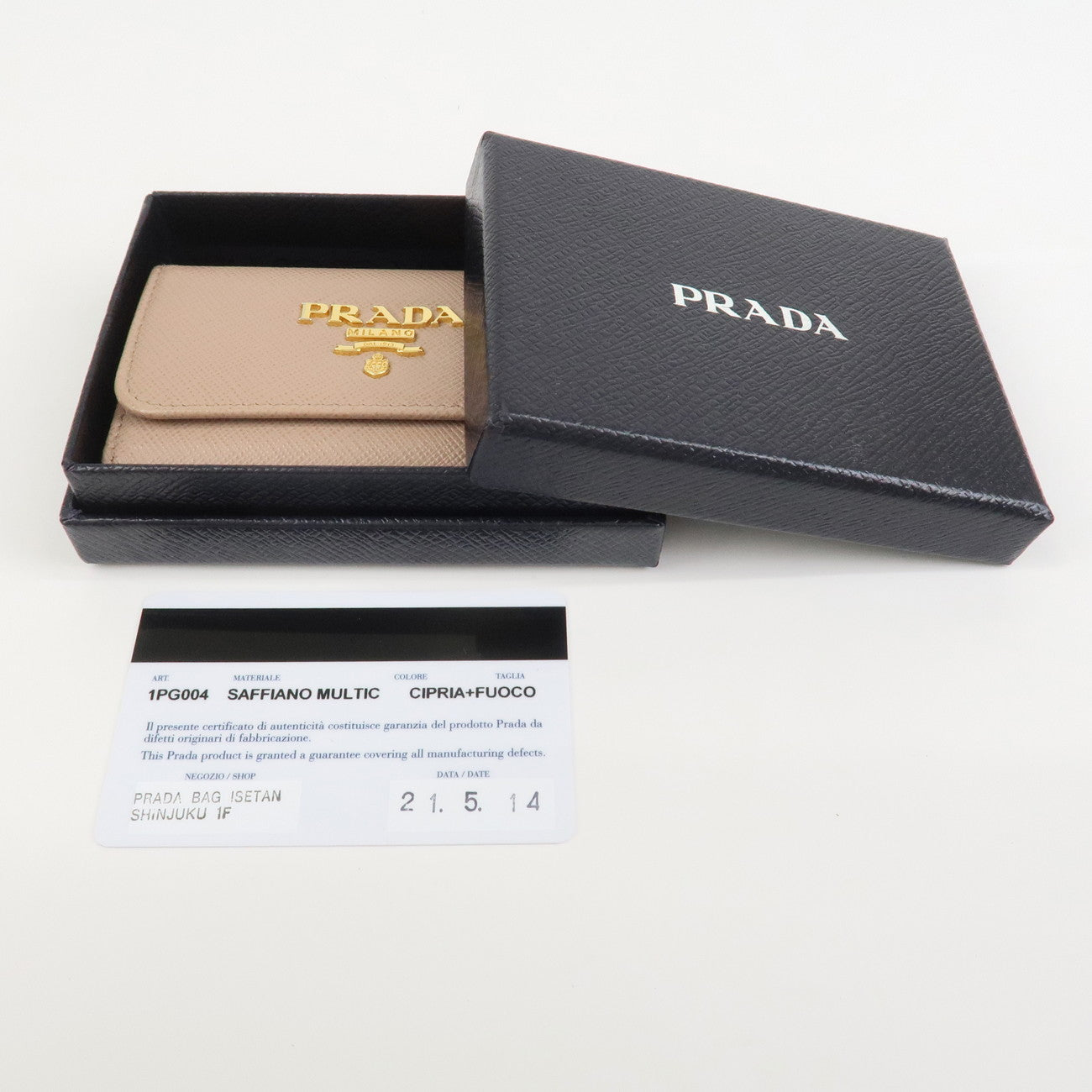 PRADA Saffiano Leather 4 Rings Key Case Key Holder PinkBeige 1PG004