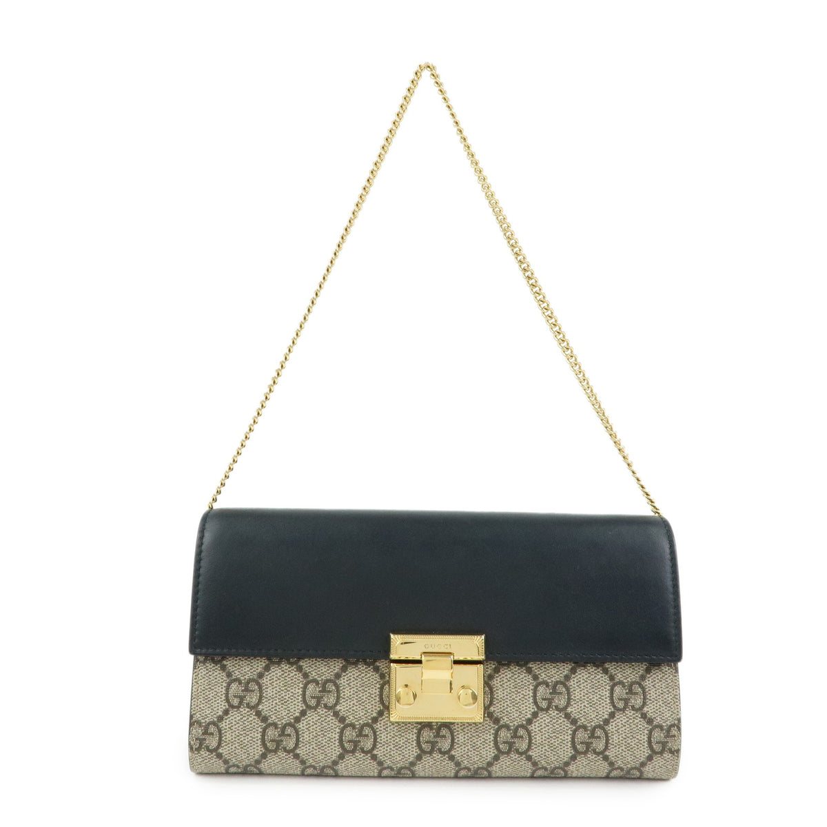 GUCCI GG Supreme Leather Chain Long Wallet WOC Beige Black 453506