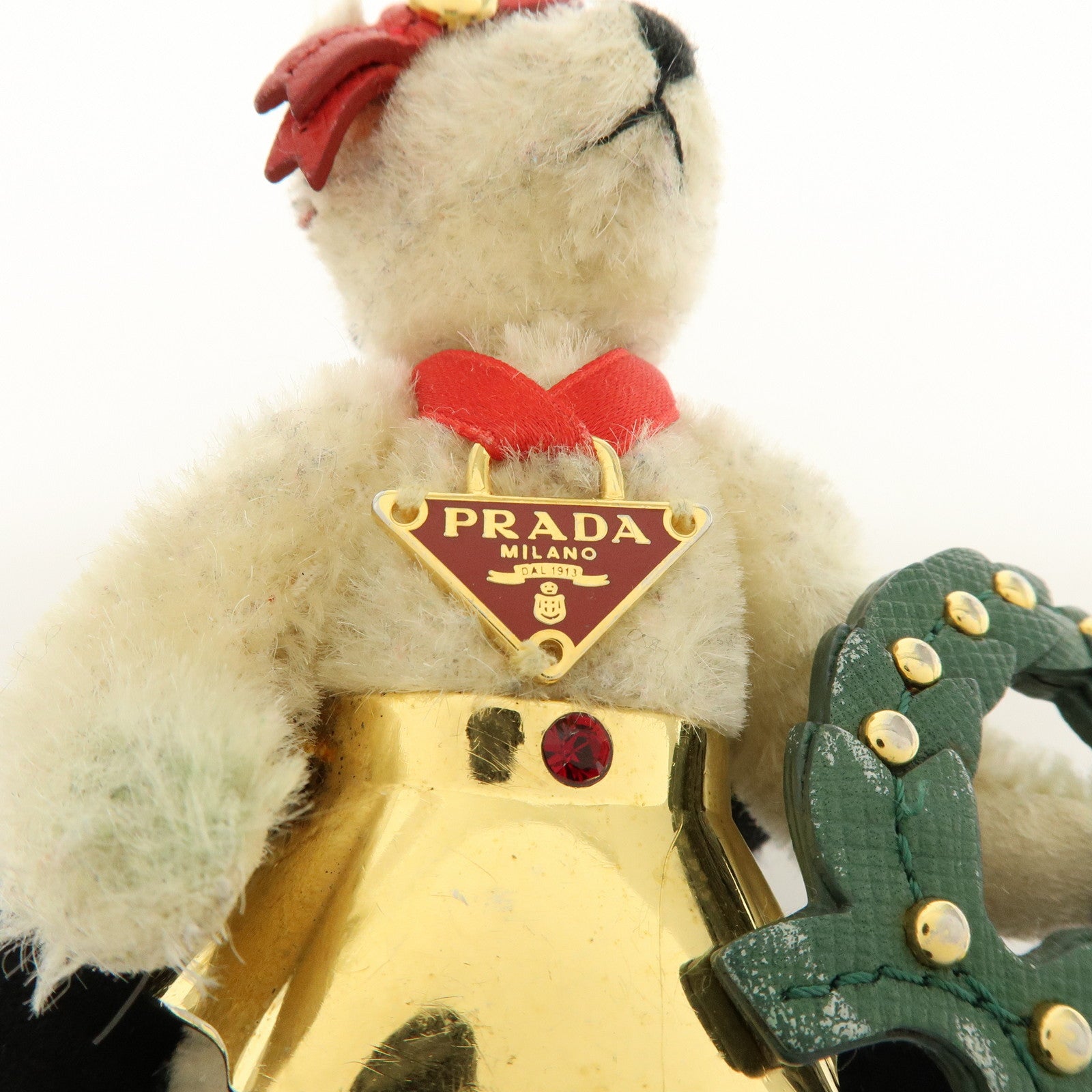 PRADA Bag Charm Key Holder Bear Motif Christmas 2012 Beige Red