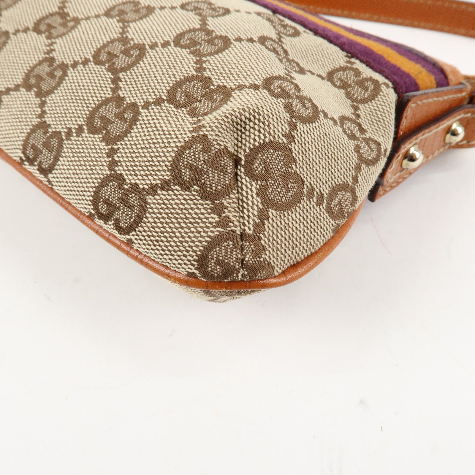 GUCCI Sherry GG Canvas Leather Shoulder Bag Gold Boots Bag Charm 145970 Used